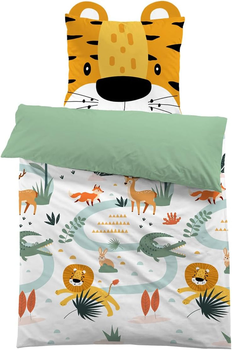 Lenjerie de pat microfibră 3D, animale, unisex Lenjerie de pat - copii Naty Shop Leu cu urechi 135×200+80×80