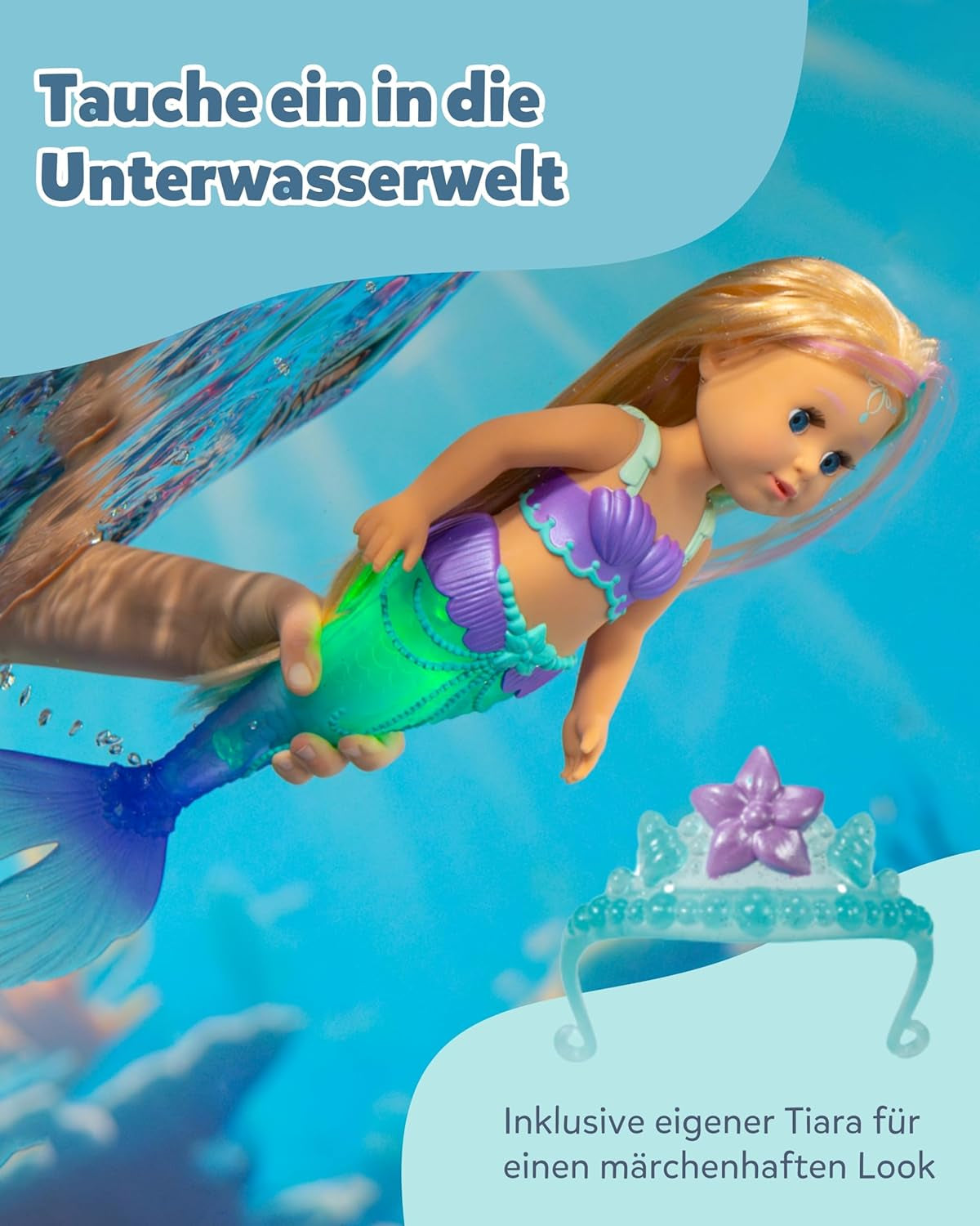 BABY Born Mermaid – 43 cm große Puppe – Hochwertiges Haar mit bunten Strähnen – Leuchtende Flosse – Batteriebetrieben – Geeignet für Kinder ab 3 Jahren, grüne Naty Shop Dolls