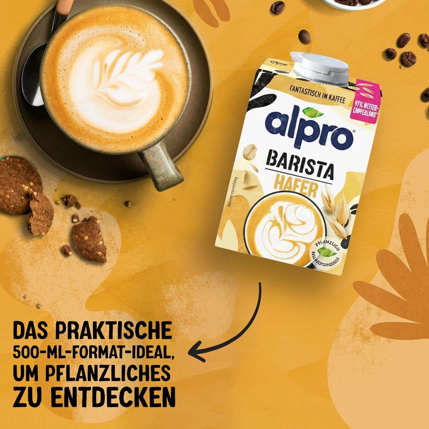 Alpro Barista Haferdrink – Zum Aufschäumen – Vegan und milchfrei – Von Natur aus laktosefrei – Reich an Ballaststoffen, Kalzium und Vitaminen – 8 x 1 L – Haltbar