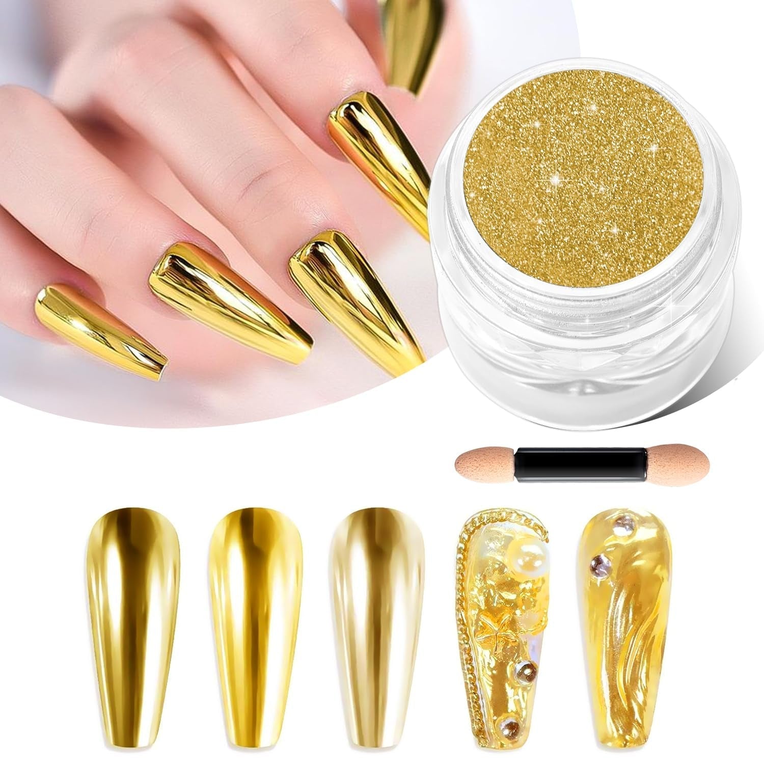BISHENGYF Silver Chrome Nail Powder – Metal Holo Chromfarbener Nagelpuder, 1G Cromepulver Nägel Glitzer Glänzende Silver Nagelpulver Spiegeleffekt Pigment Nagelkunst, Diy-Design-Dekor Frauen Geschenk