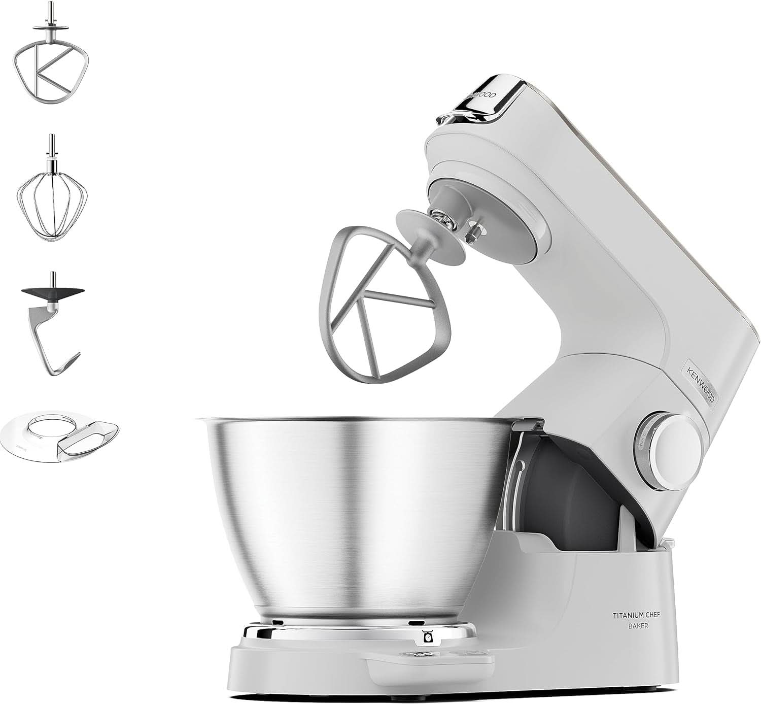 Kenwood Titanium Chef Baker KVC65.001WH, Küchenmaschine Mit Integrierter Waage, 1200 Watt, Inkl. 3-Teiligem Patisserie-Set, Spatel & Spritzschutz, Weiß Mama si Copilul Naty Shop Weiß Chef Baker