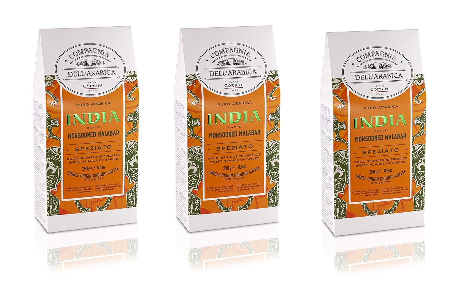 Caffè Corsini – Kaffeebohnen 3 x 250 Gramm, Compagnia Dell'Arabica, verschiedene Geschmacksrichtungen, einzelne Herkunft, insgesamt 750 g Kaffee Naty Shop Indien 2 Gemahlener Kaffee