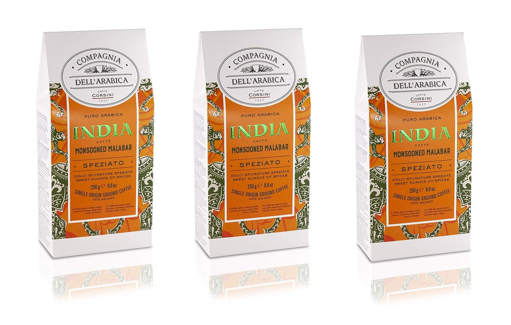 Caffè Corsini – Kaffeebohnen 3 x 250 Gramm, Compagnia Dell'Arabica, verschiedene Geschmacksrichtungen, einzelne Herkunft, insgesamt 750 g Kaffee Naty Shop Indien 2 Gemahlener Kaffee