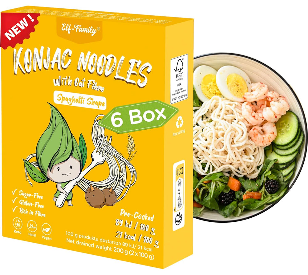 Premium-Konjak-Nudeln aus Thailand, vegan, glutenfrei – 240 g x 6er-Pack (12 Packungen), Elf-Family Shirataki-Nudeln, Instant-Nudeln, Pasta/Keto/Low Carb/Kalorienarm/Zuckerfrei – Spaghetti und Fettuccine