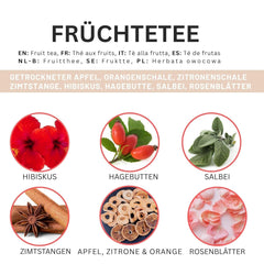 Ceai de fructe – 100 g Amestec aromat de fructe cu mere, hibiscus și scorțișoară – Pungă cu fermoar, aproximativ 25 de cești – Fără aditivi, ambalat în Germania