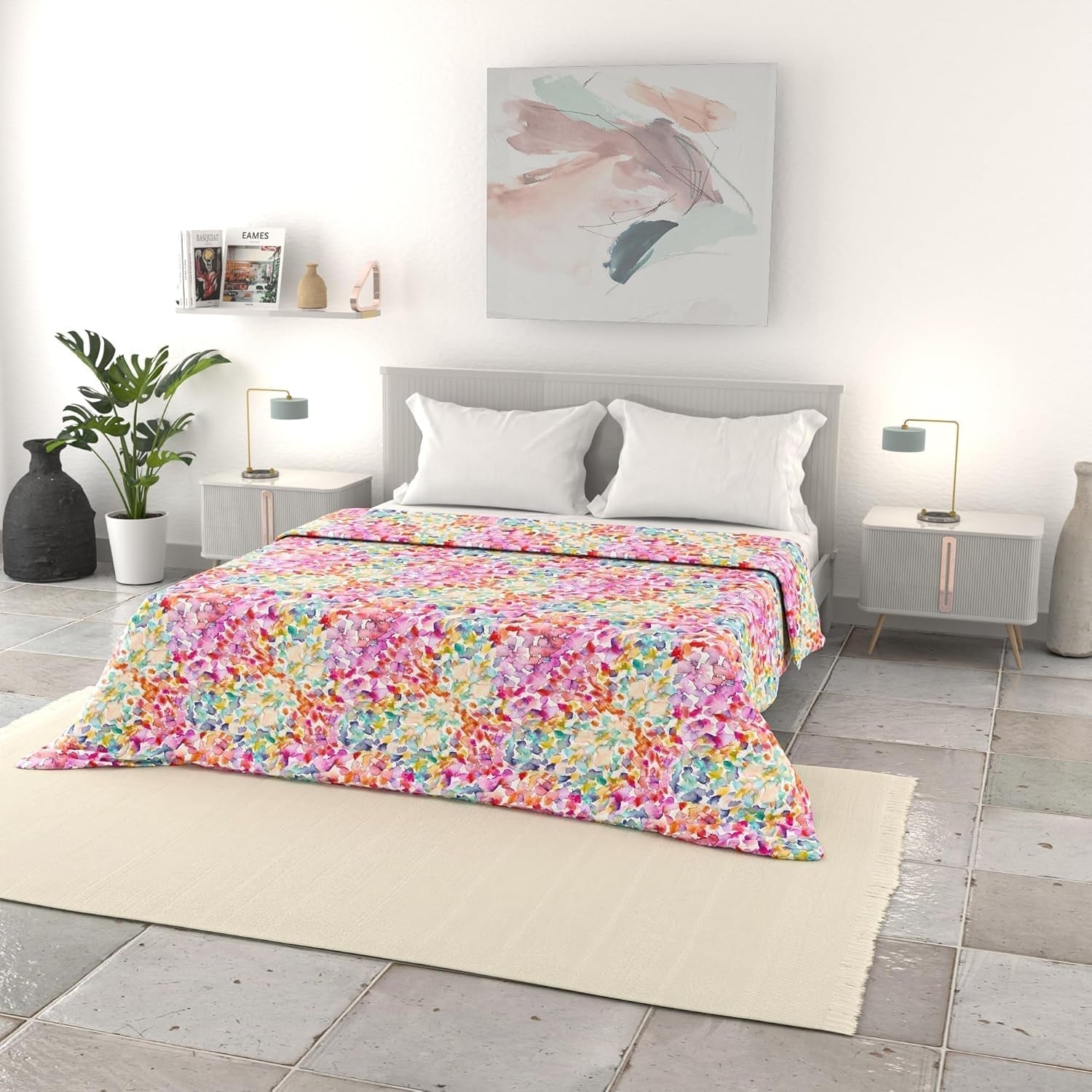 Lenjerie de pat italiană, cuvertură de vară de bază, microfibră imprimată, 250X240Cm, Rombi Plapumi si pilote Naty Shop Primăvara 250X240Cm