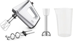 Krups GN9121 3 Mix 9000 Handmixer | 750 Watt | Geschwindigkeitsregler | Turbomodus | Auswurffunktion | Ergonomischer Griff inkl. Schneebesen, Knethaken, Pürierstab-Aufsatz, Messbecher | Weiß/Silber Naty Shop Weiß/Silber Single