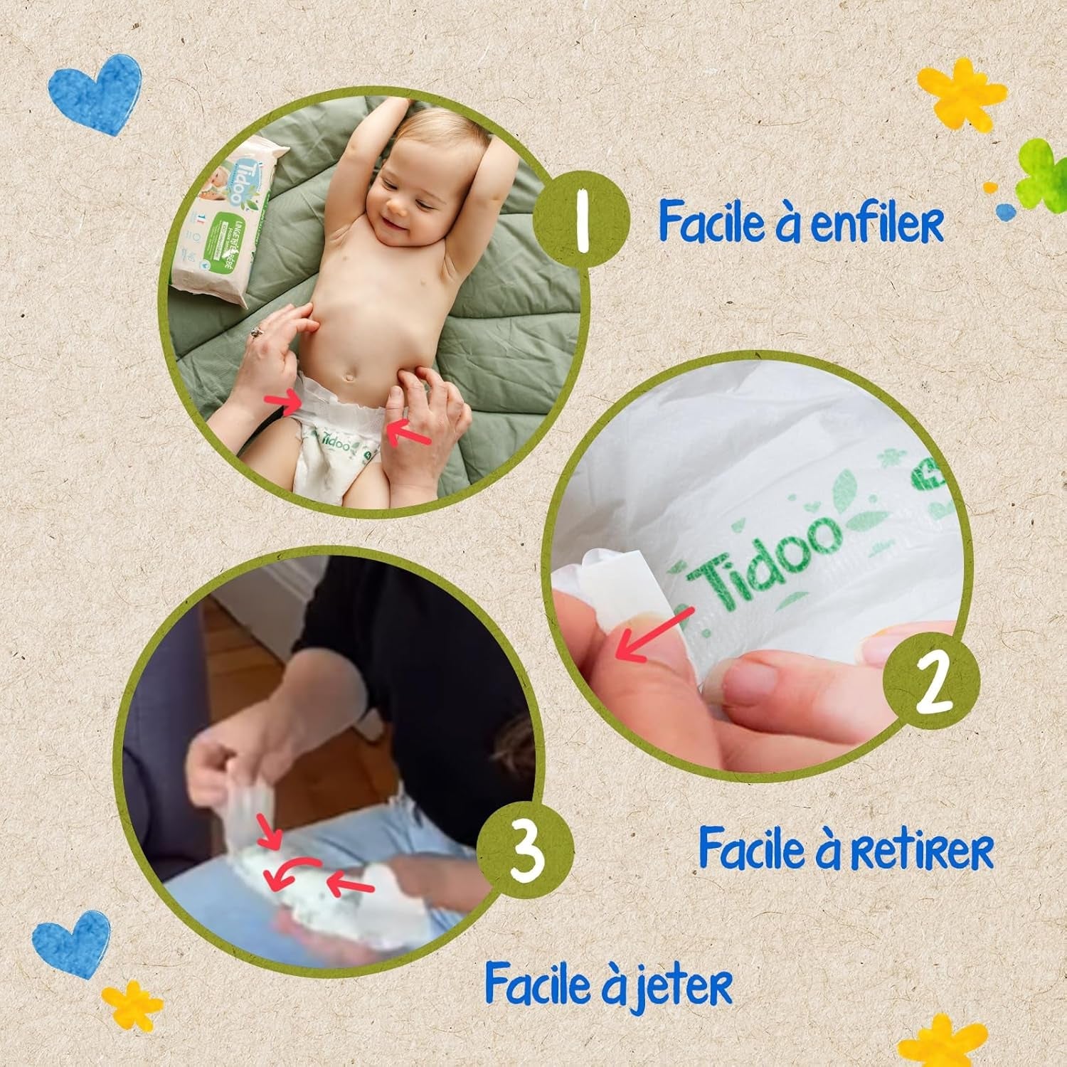 - Ökologische Windeln, Größe 2 (3-6 kg) – natürlicher Ursprung, ohne Schadstoffe – 12 Stunden trocken, extrem saugfähig – hergestellt in Frankreich – 150 Einwegwindeln – Packung 1 Monat