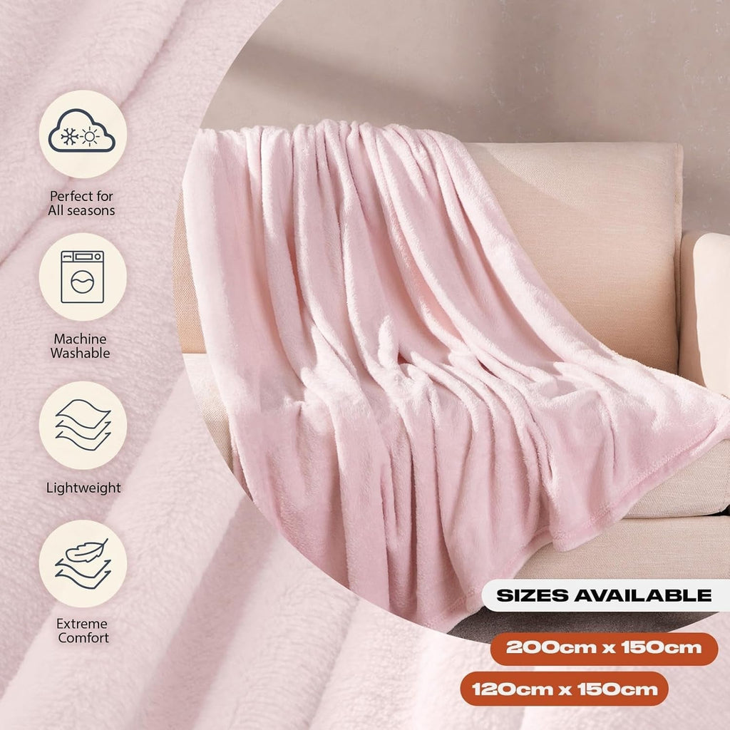 Brentford's Flannel Fleece Blanket, Extra Soft, Large, Fluffy, Warm, cuvertură de pat pentru dormitor, pat simplu, canapea, canapea, Blush Pink - 120 X 150 Cm Paturi si Cuverturi Besuche den Brentfords-Store