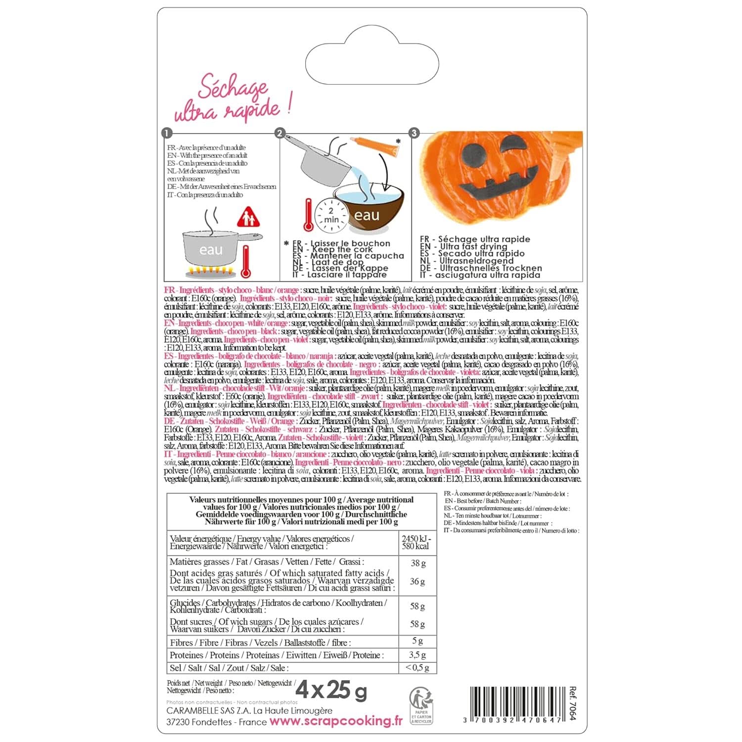 Scrapcooking – Set mit 4 Halloween-Schokoladenstiften – Schwarz, Orange, Lila und Weiß, zum Schreiben und Zeichnen auf Desserts, Kuchen und Keksen, Naty Shop