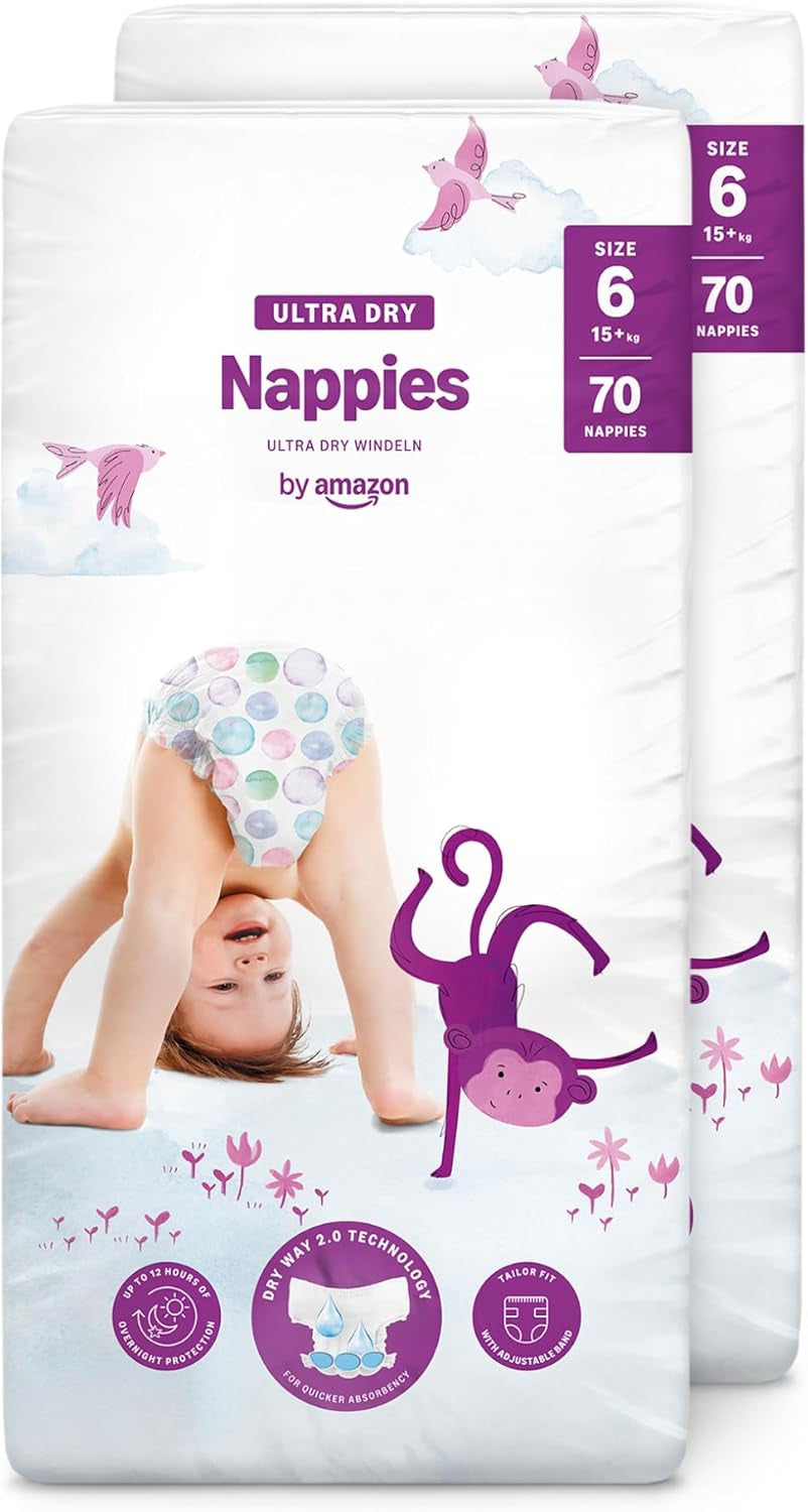Scutece Ultra Dry de la Amazon, mărimea 1 (2-5 kg) - Cutie lunară, alb, 96 bucăți (2 pachete a câte 48) (anterior sub marca Mama Bear, produs identic)