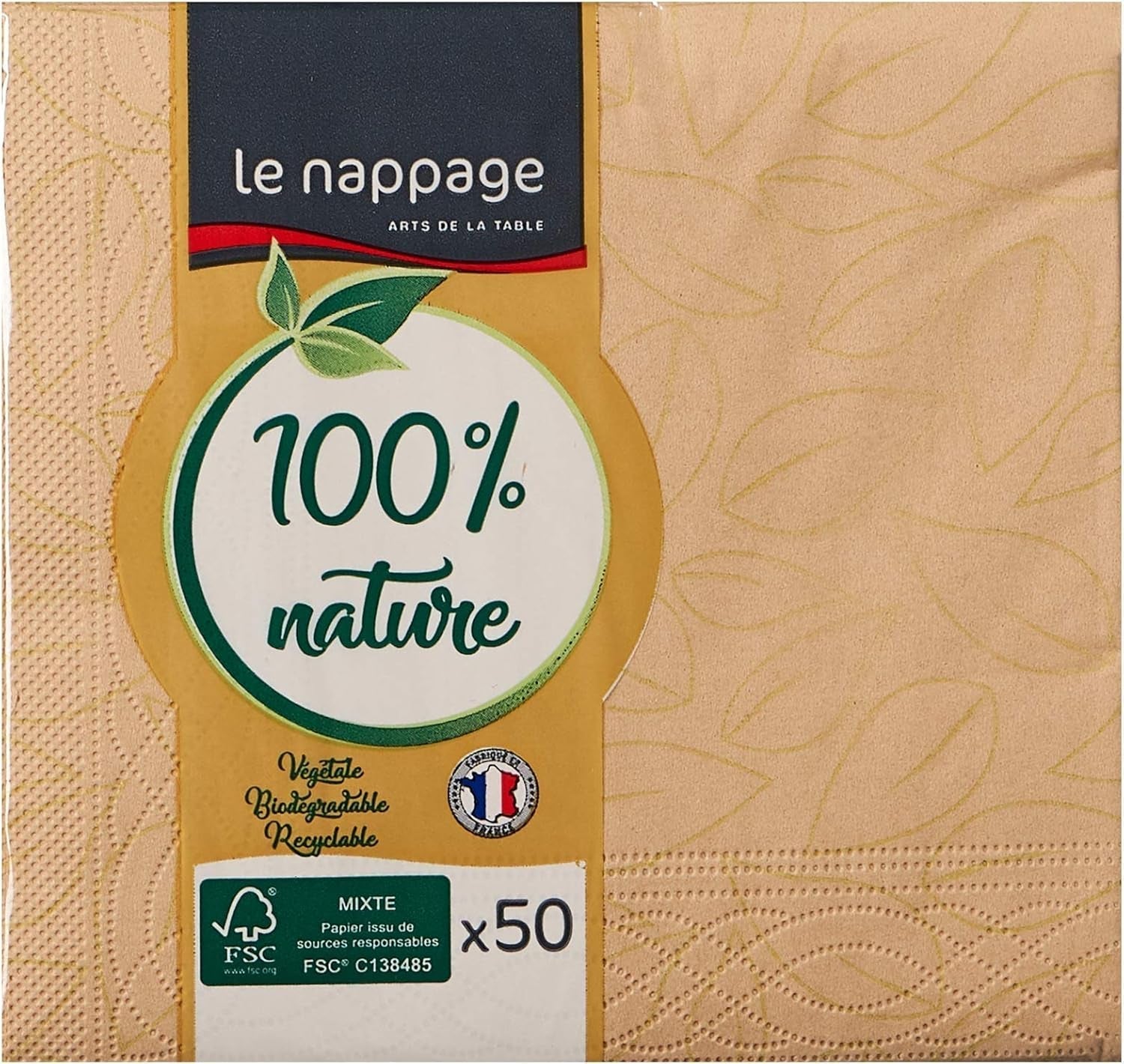Le Napage 50 șervețele din bumbac 25 X 25 cm, 3 straturi, alb FSC