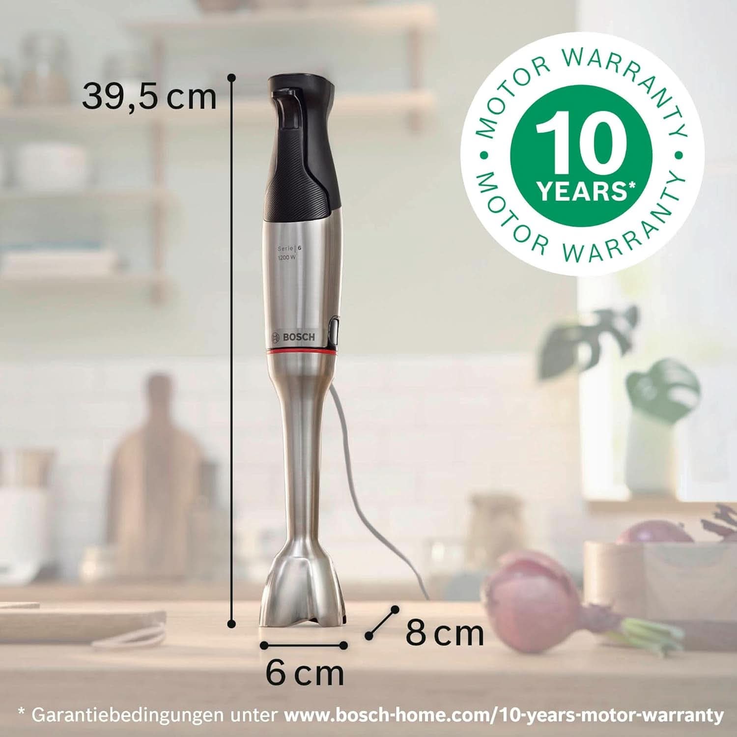 Bosch Standmixer Ergomaster Serie 6 MSM6M810, Einhändig Bedienbar, 10 Jahre Motorgarantie, Edelstahl-Klingen, Verschleißfreie Keramik-Kupplung, Luftkühlung, Quattroblade, Mixbecher, 1200 W, Edelstahl Kitchen Naty Shop