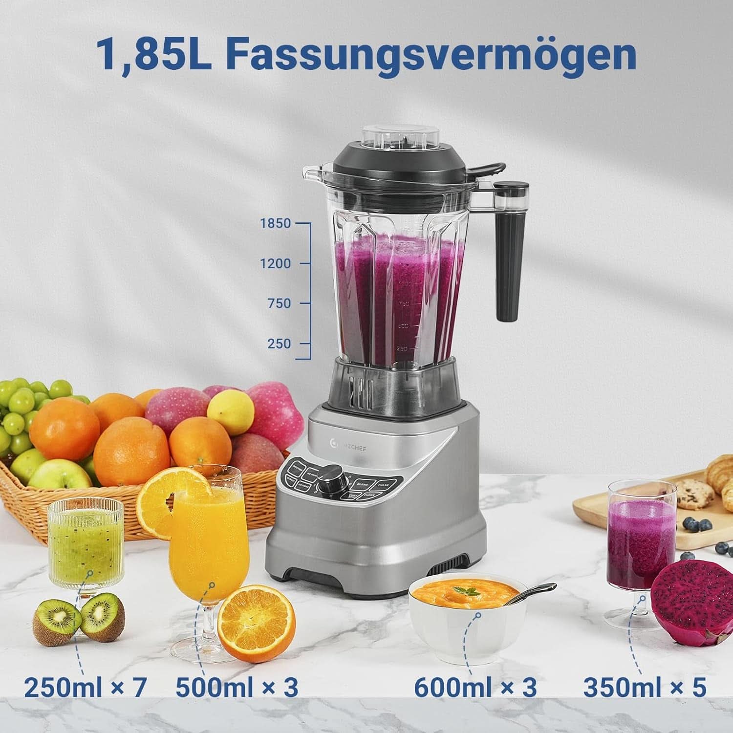 AMZ BOSS Profi-Mixer mit 8 einstellbaren Geschwindigkeiten | Mixer von 1800 W Mutter und Kind Naty Shop