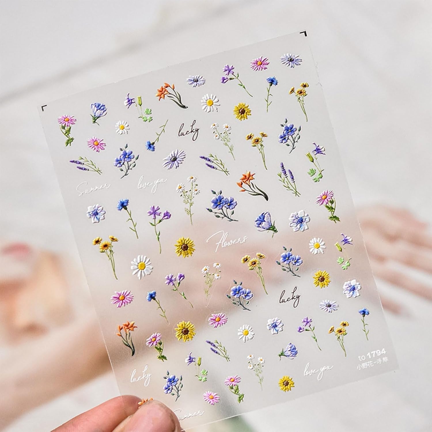 JMEOWIO 3D Nagelsticker Bunte Blumen Nail Art Sticker Selbstklebend Nagelaufkleber 5D Stereoskopisch Frühlings Sommer Blumen Dekoration Nageldesign Zubehör 2 Blatt