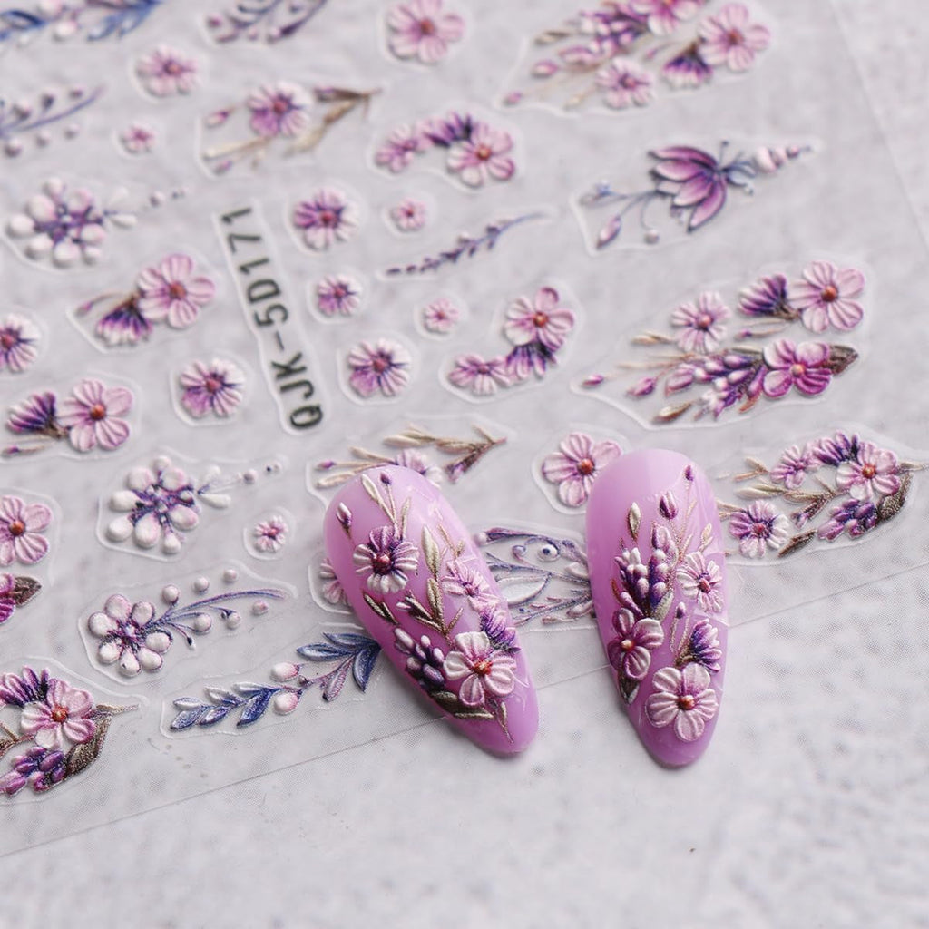 JMEOWIO 3D Nagelsticker Blumen Nail Art Sticker Selbstklebend Nagelaufkleber 5D Stereoskopisch Frühling Sommer Dekoration Nageldesign Zubehör 4 Blatt