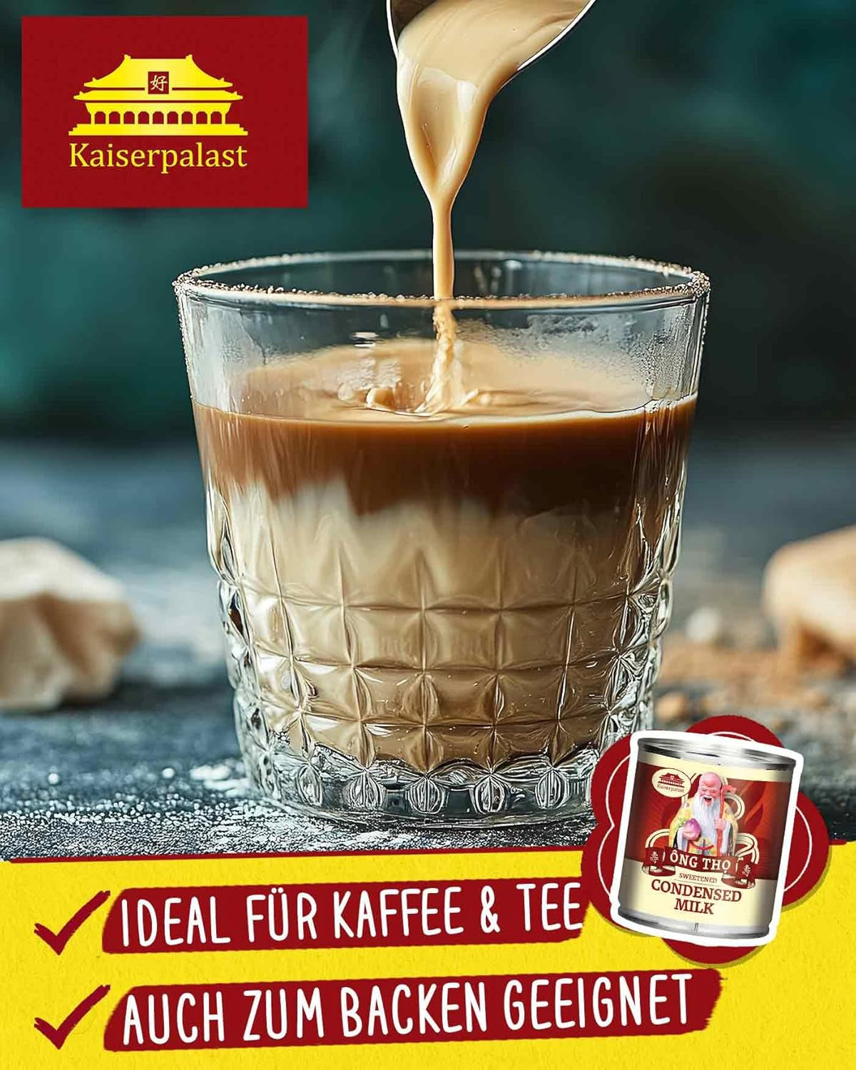 Kaiserpalast Kondensmilch 8% Fettanteil, gesüßt, zum Süßen von Kaffee und Tee oder zum Kochen und Backen, 1 x 397 g