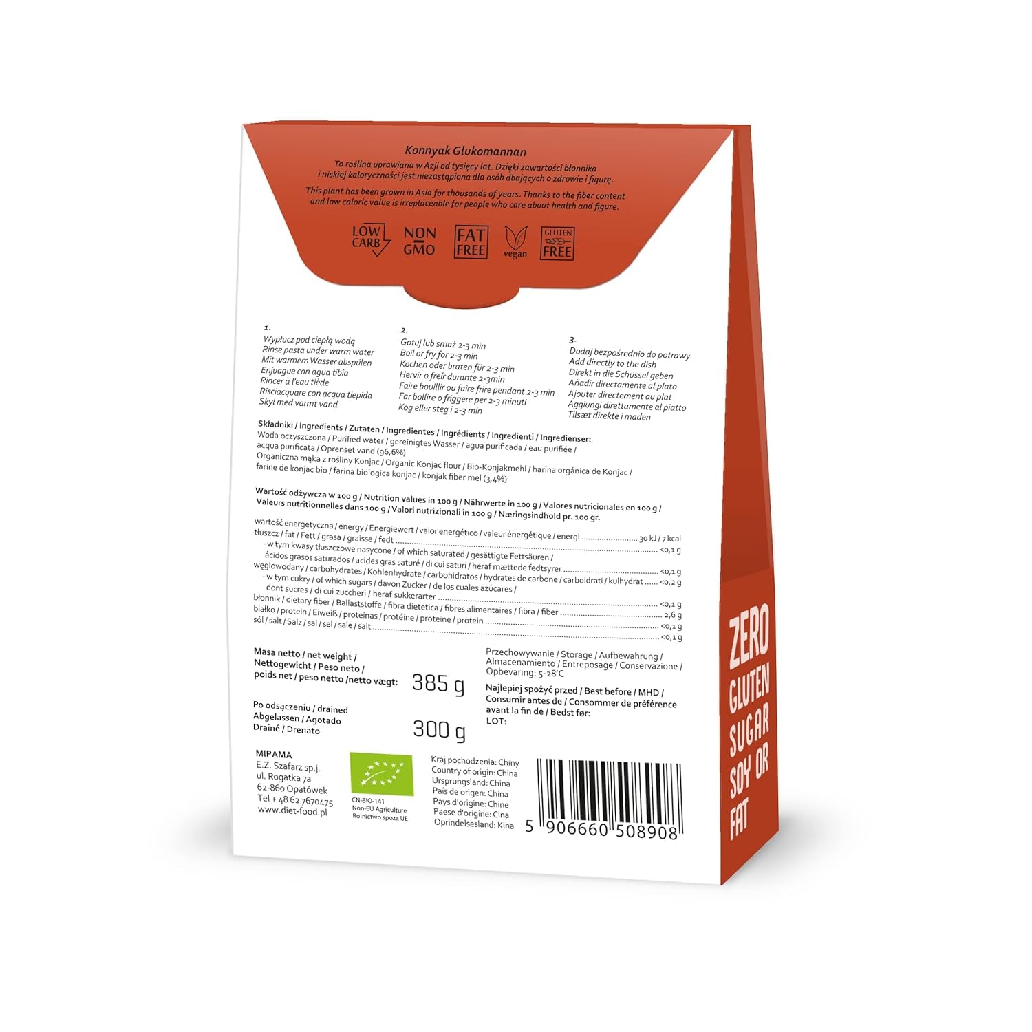Fettuccine Konjac Nudeln Bio Shirataki Diät-Lebensmittel – 300 g, kohlenhydratarm, zuckerfrei, Keto, vegan, kalorienarm, glutenfrei und eifrei, hergestellt aus Konjac-Mehl