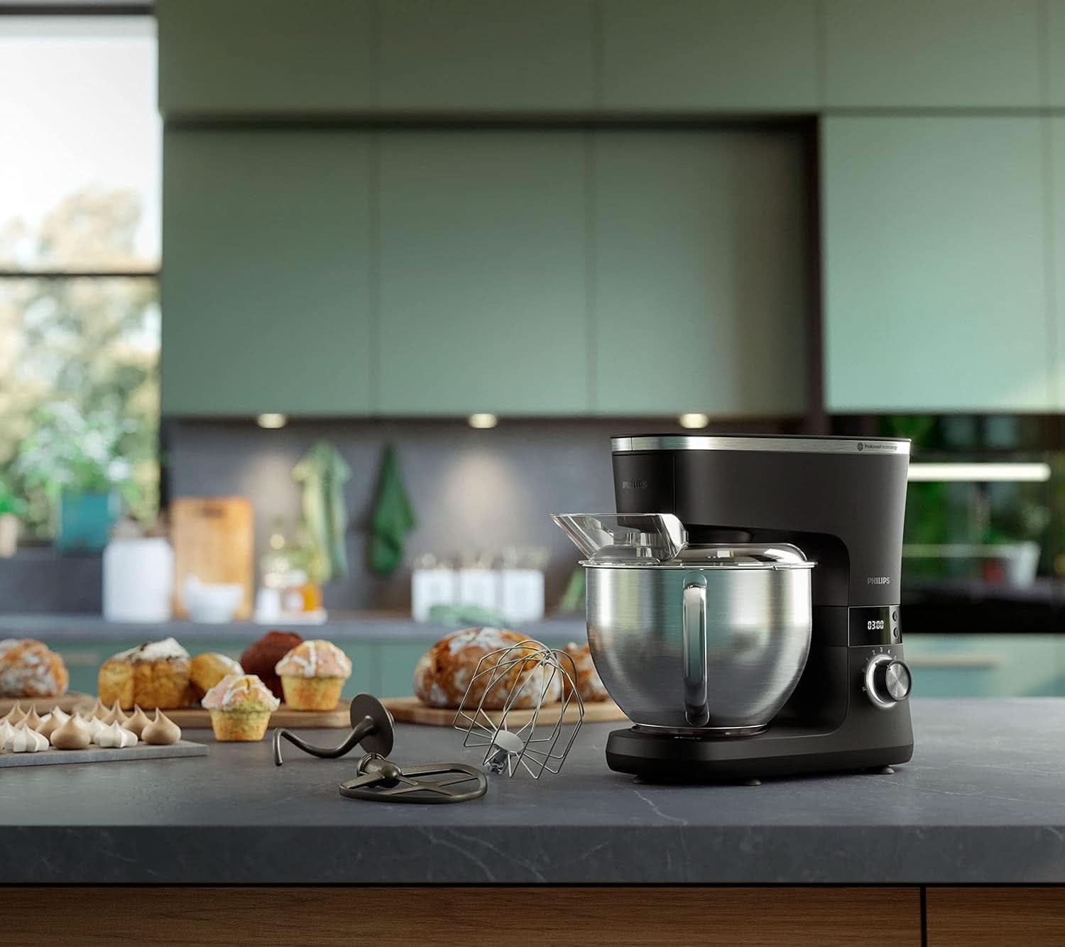 Philips 7000 Series Küchenmaschine – 5,5 Liter, 1000 Watt, 8 Geschwindigkeiten, Proknead Technologie, Rezepte, LED Smart Timer, Knethaken, Schneebesen Und Rührbesen (HR7962/01) Mutter und Kind Naty Shop