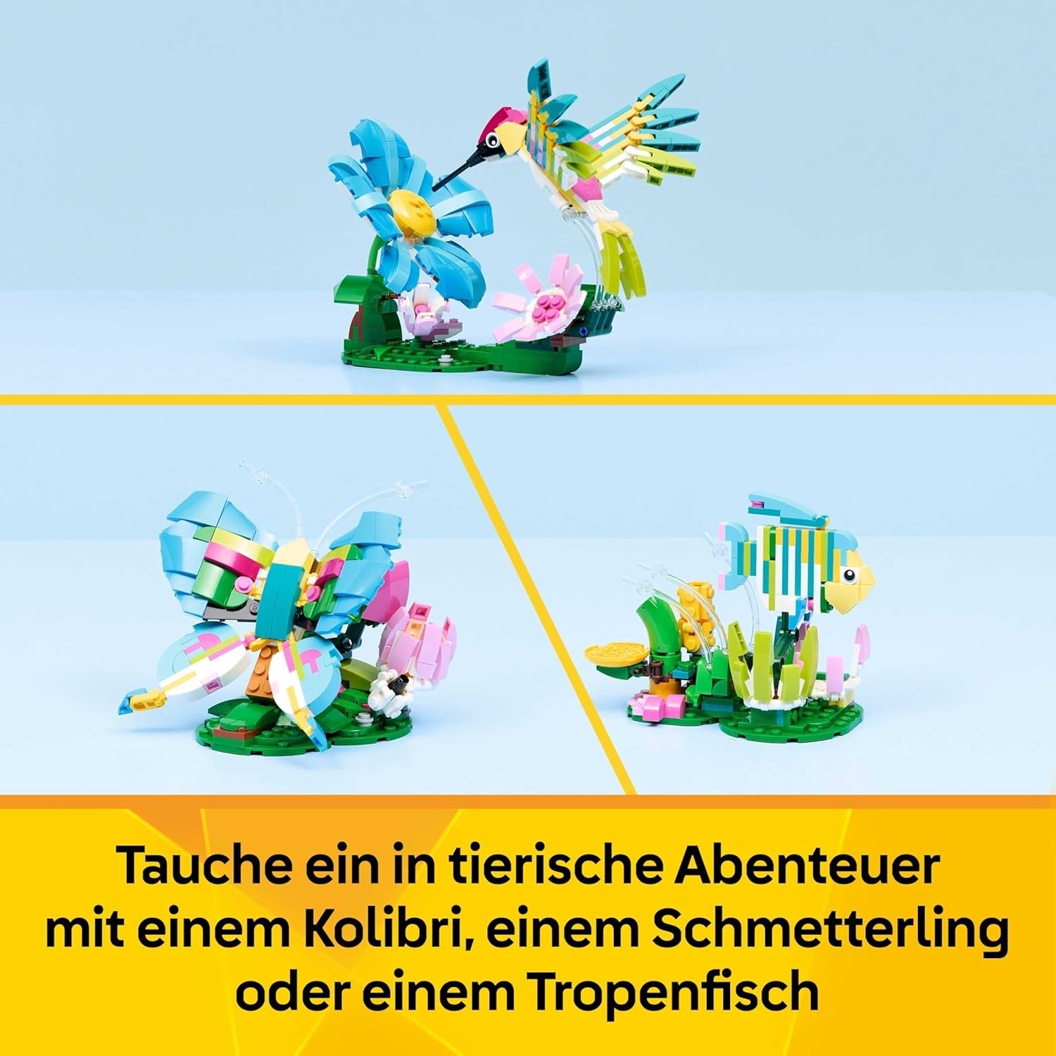 LEGO Creator 3in1 Wild Animals: Colourful Hummingbird - Bird Toy Transforms into a Butterfly or Fish Figure - DIY Room Decor Idea - Creative Gift for 8+ Year Old Girls & Boys - 31384