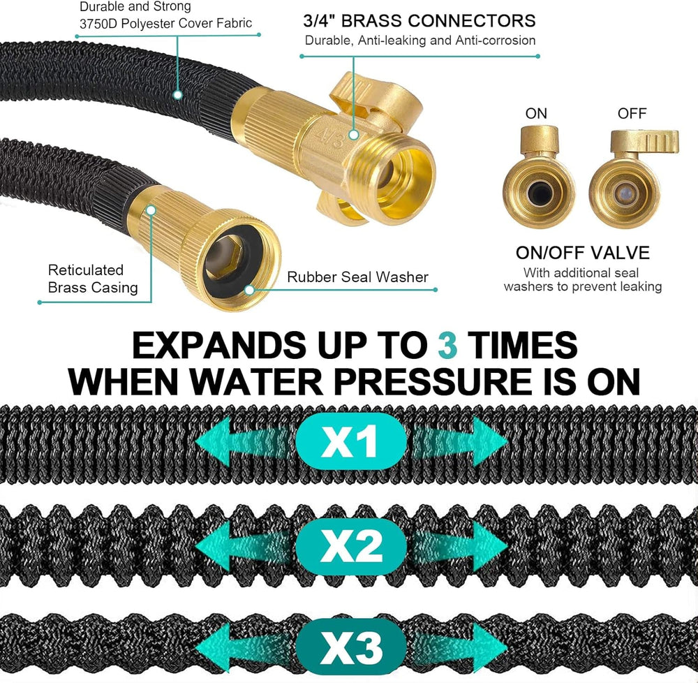 Furtun de grădină, 30 m, furtun de grădină cu 10 moduri, pistol de pulverizare și fitinguri din alamă masivă, furtun flexibil, furtun de grădină extensibil, negru, 30 m