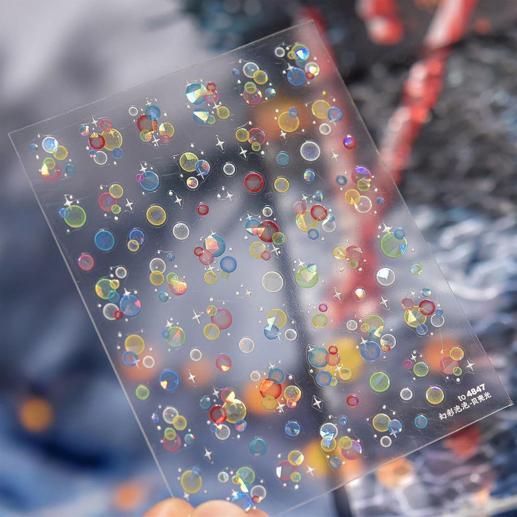 JMEOWIO 3D Nagelsticker Bunte Blasen Nail Art Sticker Selbstklebend Nagelaufkleber 5D Stereoskopisch Dekoration Nageldesign Zubehör 1 Blatt