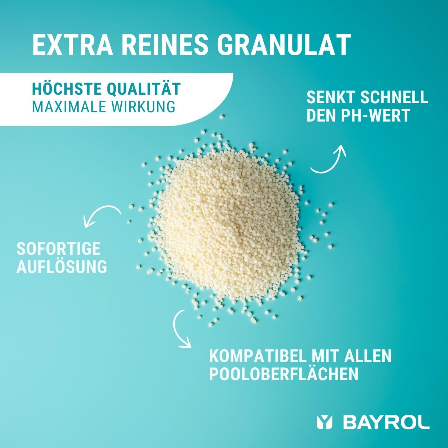 Granule BAYROL e-pH-Minus 6 kg - reduce rapid și eficient nivelurile excesiv de ridicate ale pH-ului din piscine - dozare ușoară direct în apă - include cană dozatoare - reductor de pH - reglarea pH-ului pentru piscine