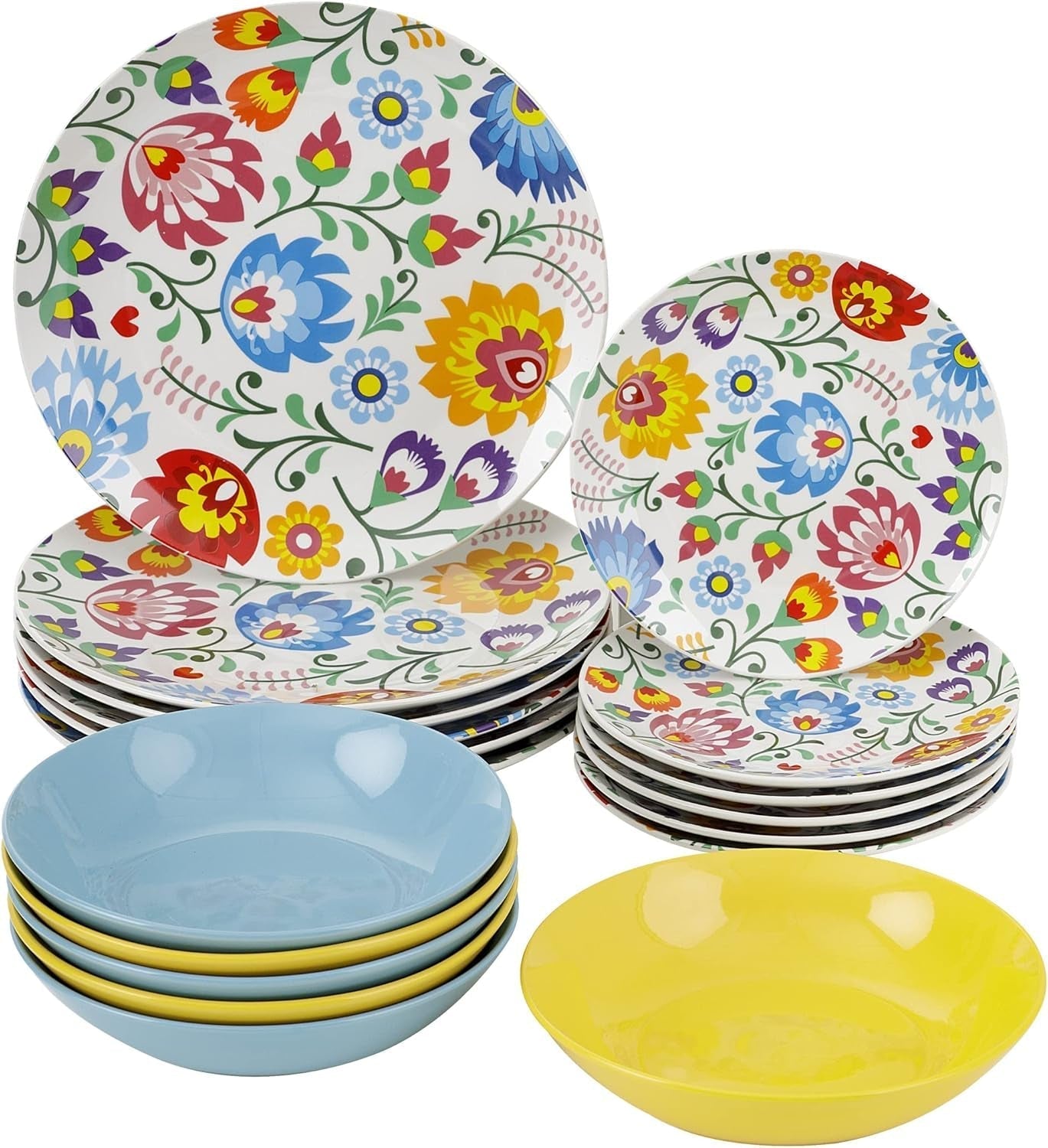 Set de farfurii, 18 piese din porțelan și ceramica, pentru 6 persoane Seturi vesela masa Naty Shop Flori