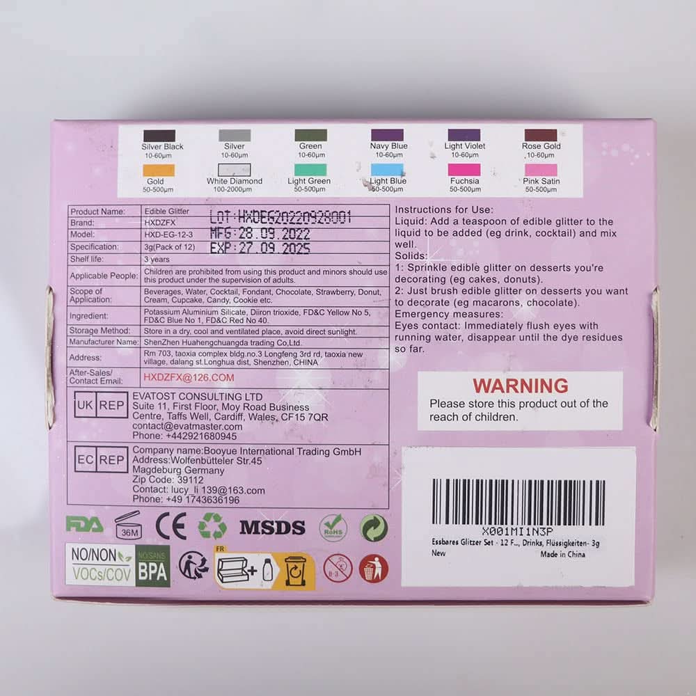 Essbares Glitzerset, Pulver, 3 Gramm pro Farbe Naty Shop
