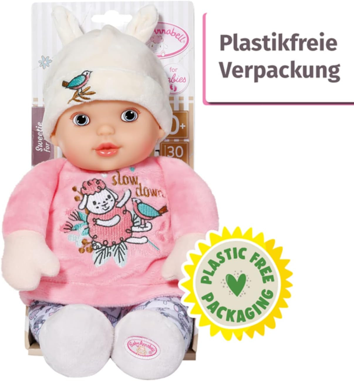 Zapf Creation 706428 Baby Annabell Sweetie pentru bebeluși 30Cm - Păpușă de cârpă roz moale pentru bebeluși, zornăitor integrat, lavabilă, poate fi folosită de la naștere. Papusi Naty Shop