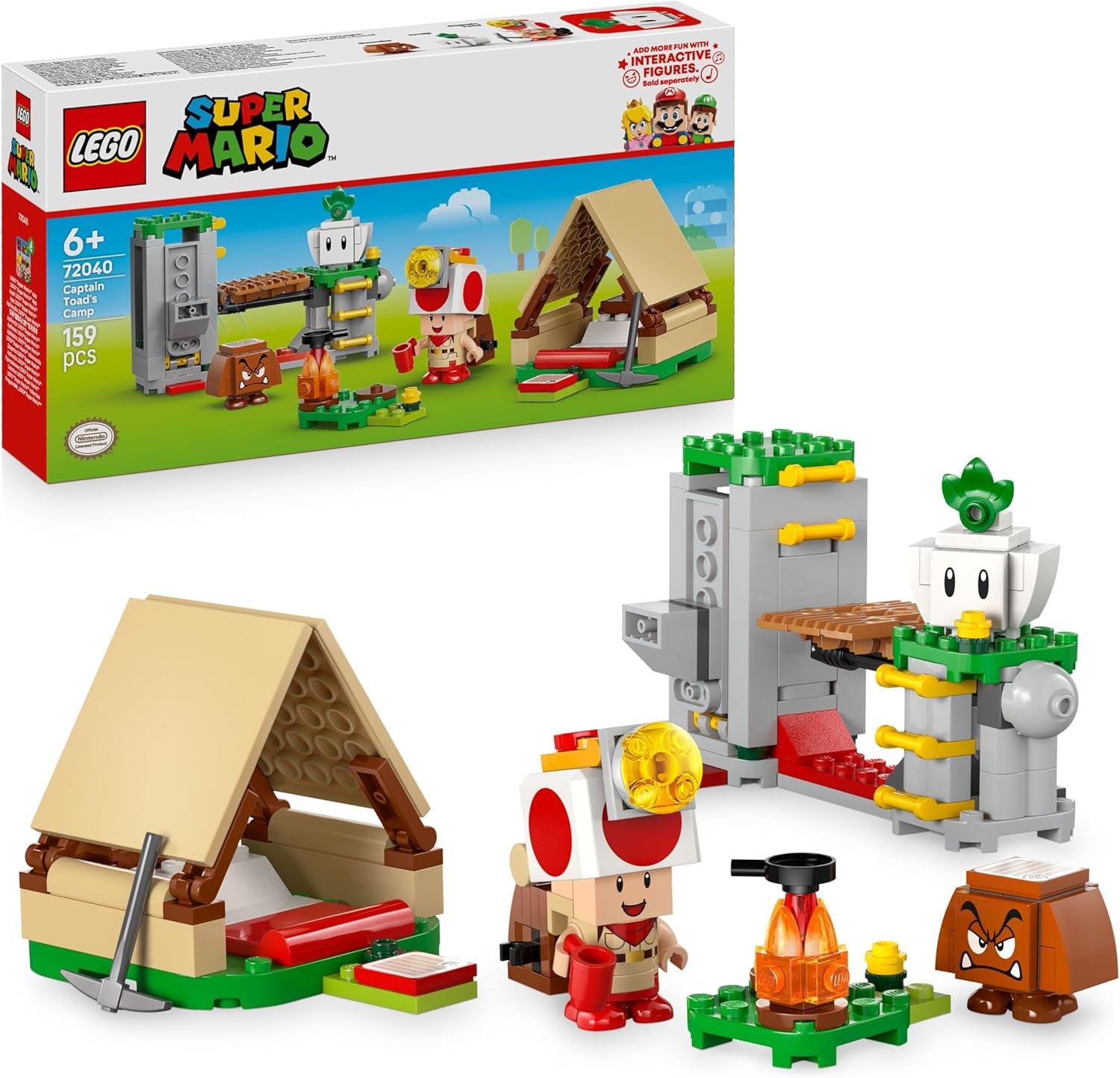 LEGO Super Mario Captain Toad-Camp- Interaktives Spielzeug mit 3 Figuren - Gumba, Zelt & einstürzender Brücke - Kinder Mitbringsel - Spielset - Gamer Geschenk für Jungen & Mädchen ab 6 Jahren - 72040