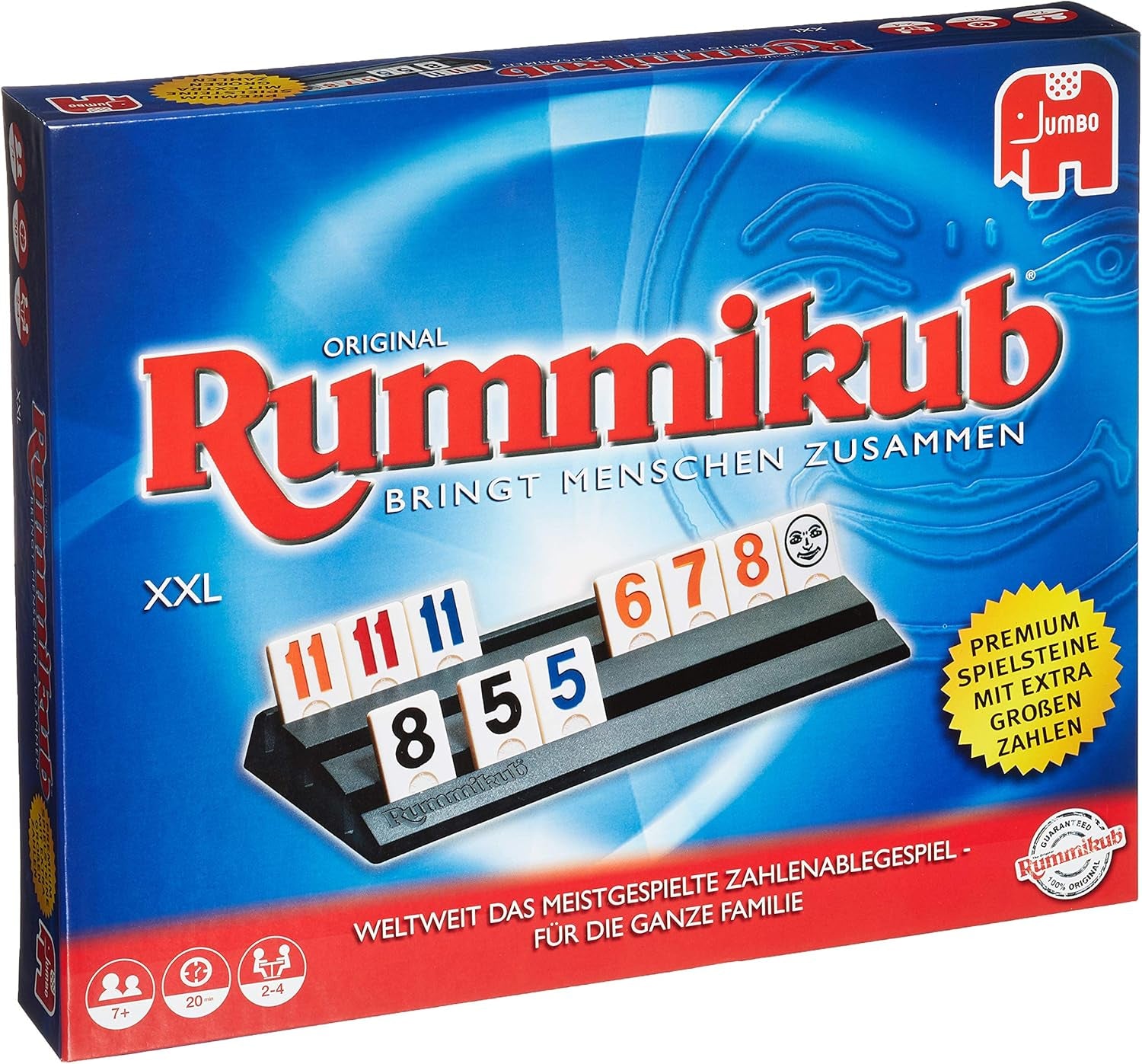 Jumbo Spiele Original Rummikub Classic - der Spieleklassiker unter den Gesellschaftsspielen - für Erwachsene und Kinder ab 7 Jahren JUM17571 Mehrfarbig 2,7 x 3,7 cm