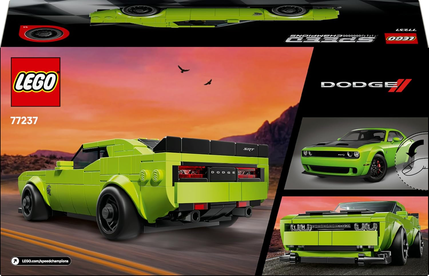 LEGO Speed Champions Dodge Challenger SRT Hellcat Sportwagen - Spielzeugauto mit 1 Minifigur zum Sammeln - Kreatives Rennauto - Rennauto zum Bauen - Geschenk für Jungen, Mädchen ab 9 Jahren 77237