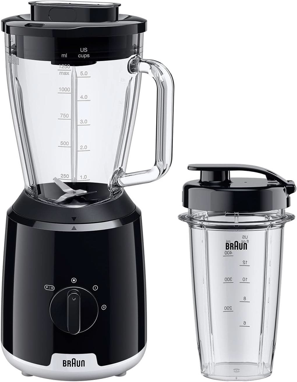 Braun Powerblend 1 JB1050WH - Standmixer With 1.5 L Glas-Mixaufsatz, Küchenhelfer Zum Zerkleinern, Pürieren & Mixen, Ice-Crush-Funktion, 2 Geschwindigkeiten, 600 Watt, Weiß Bucatarie Naty Shop Schwarz Glas-Mixaufsatz
