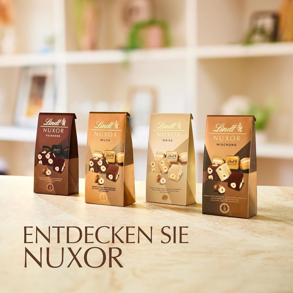 Lindt Ciocolată | Mix pentru pungă NUXOR | 103g | Cuburi cremoase de ciocolată Gianduja în trei sortimente cu alune întregi prăjite | Cadou de ciocolată