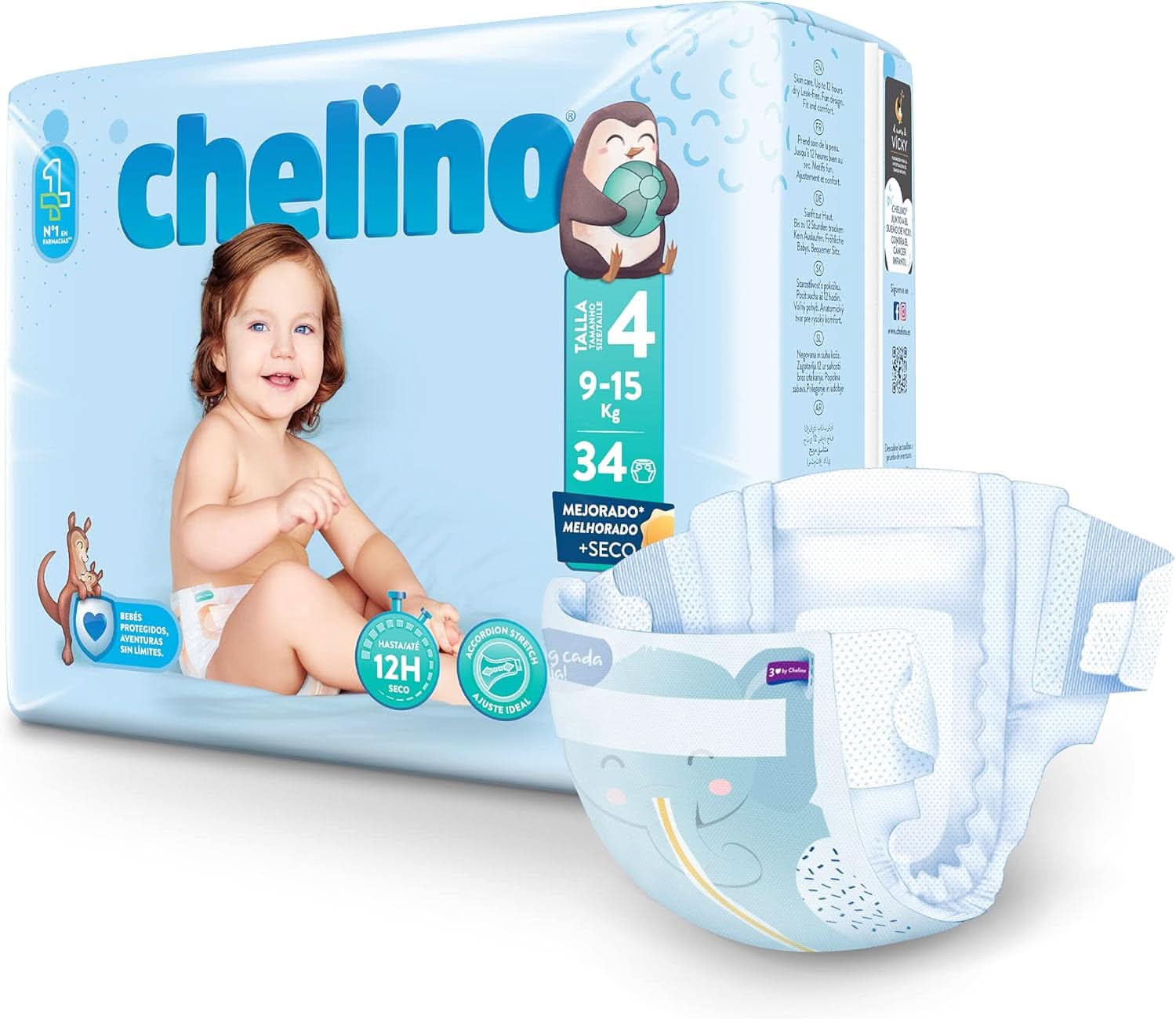 Chelino Babywindeln Größe 4 (9-15 kg), 34 Stück Mutter und Kind Naty Shop