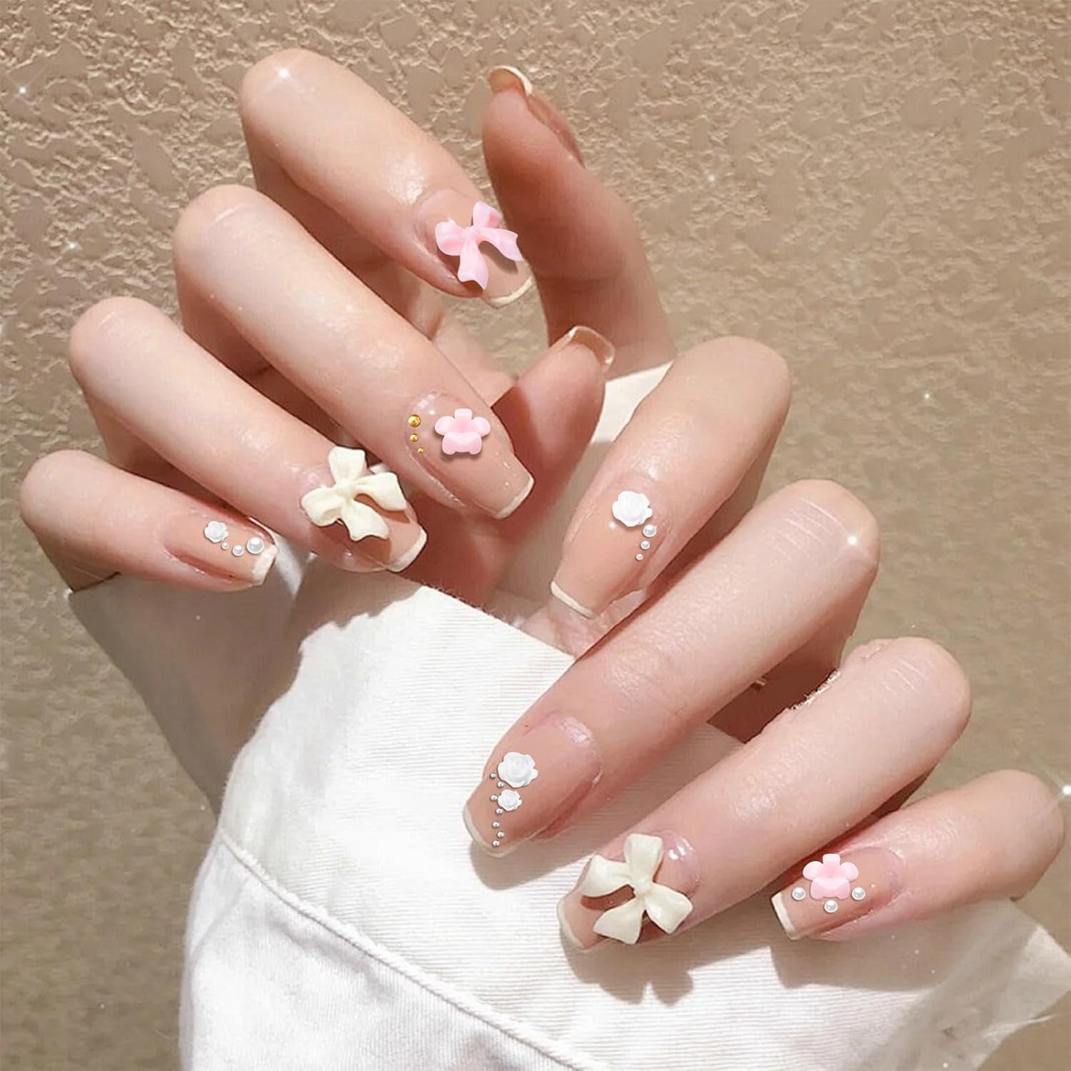 3D Nail Charms, Nail Art Charms Schleifen, Blumen Und Perlen, Nagel Charms Aus Harz, Nageldekorations Sets, DIY Charms Nägel, Nagelanhänger