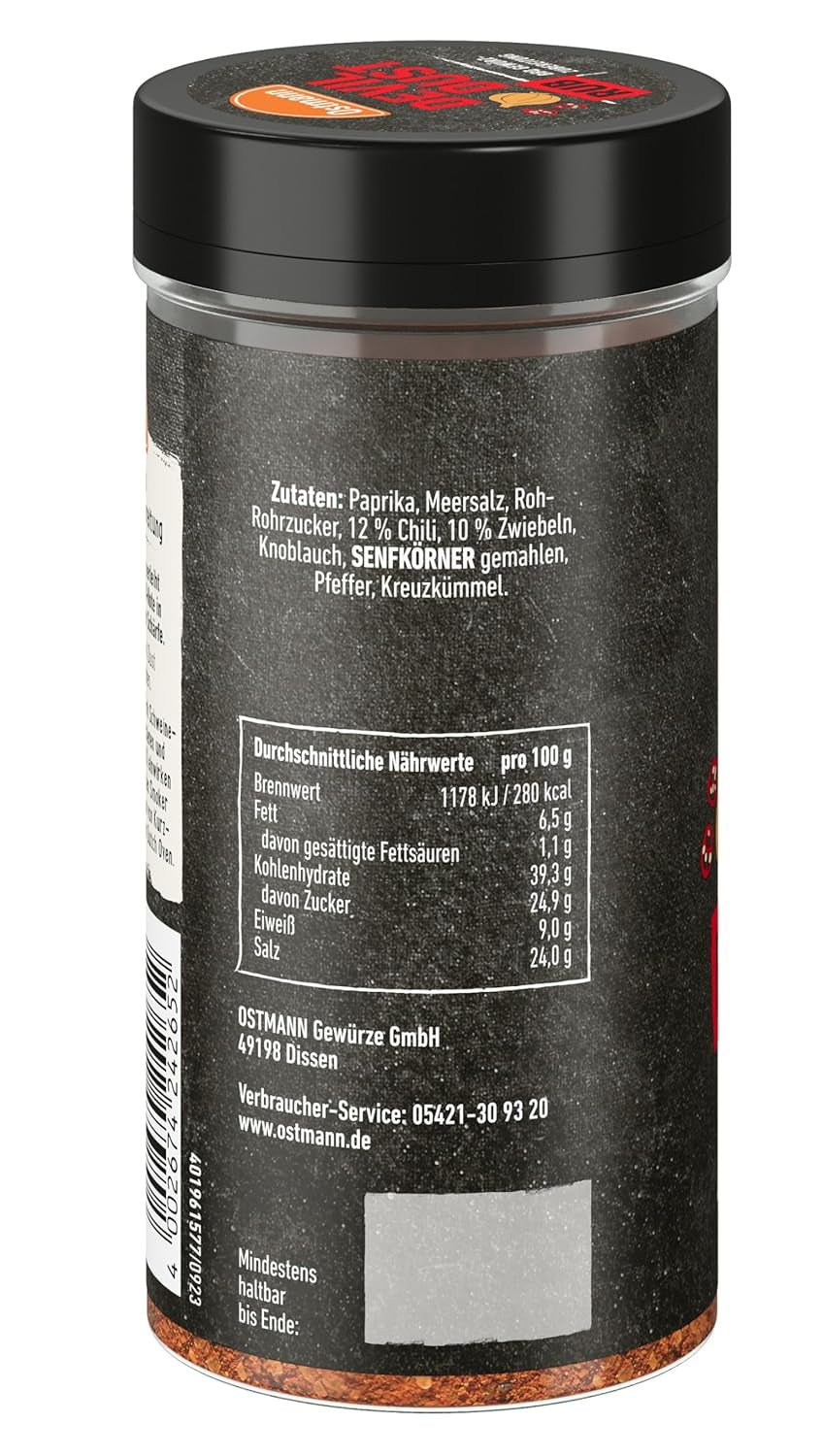 Ostmann Gewürze - Devil Dust | BBQ Rub Gewürzzubereitung | Scharfe Trockenmarinade für Grillfleisch | 140 g im Streuer
