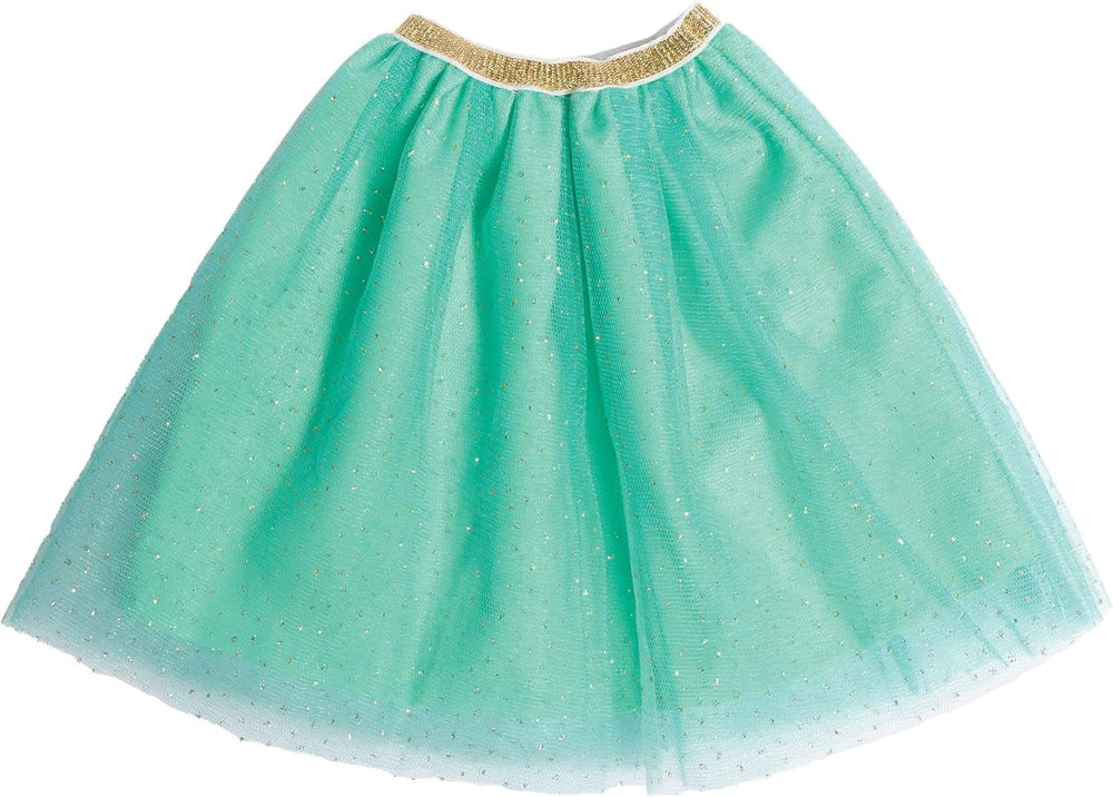 Heless 1370 - Puppenkleidung im Design Yuki, 2 teiliges Set in Weiß und Türkis, mit Jacke und Glitzertüllrock für Puppen und Kuscheltiere der Größe 28-35 cm