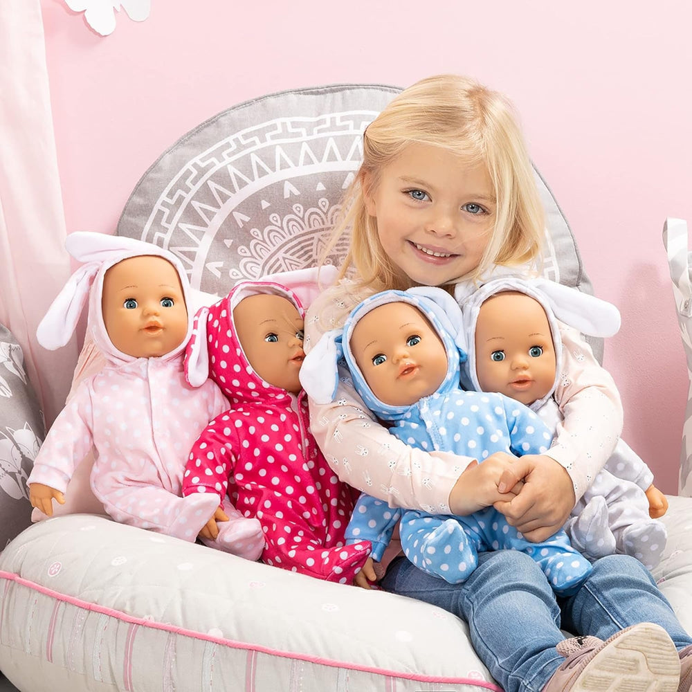 Bayer Design 93822AA Babypuppe Anna, spricht 24 Babylaute, weicher Körper, Schlafaugen, Schnuller, Flasche, 38 cm, rosa, Small