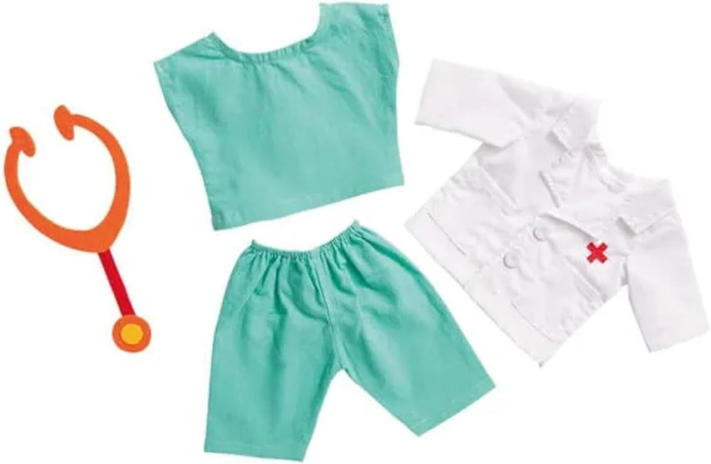 Heless 2653 - Bekleidungs-Set für Puppen, 4 teiliges Arzt-Outfit mit Hose, Hemd, Arztkittel und Stethoskop, Größe 35 - 45 cm