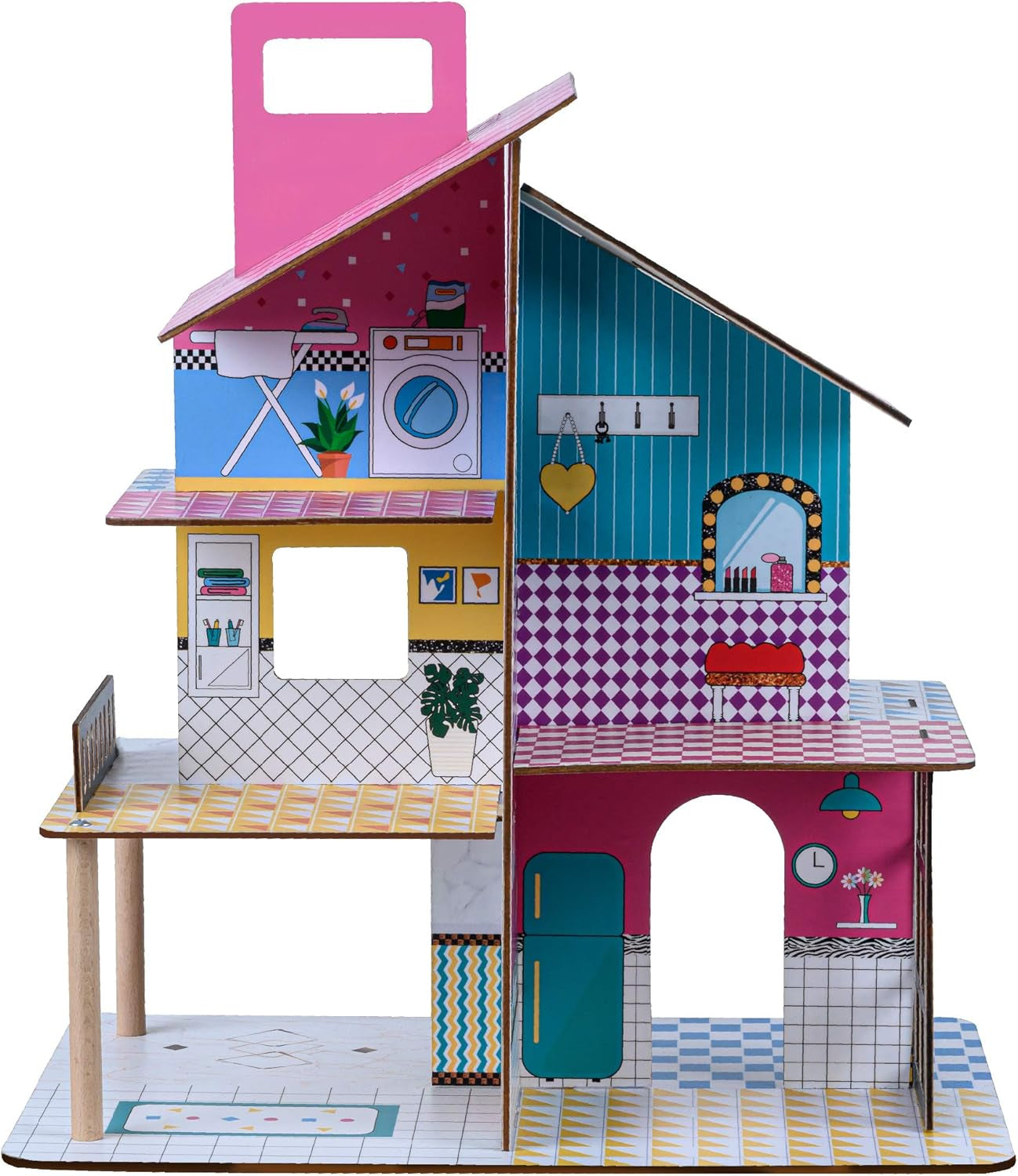 Olivia'S Little World 360 Casă de păpuși din lemn pentru copii Păpuși de 3,5" și 12 accesorii Multicolor TD-13260C Casute de papusi Naty Shop
