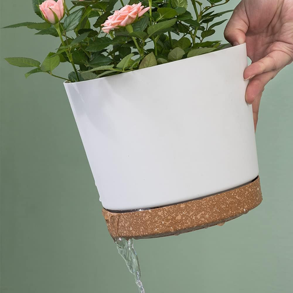 Ghiveci de flori ZMTECH cu diametrul de 25 cm pentru plante de apartament, ghivece de flori din plastic cu farfurie și găuri de drenaj, ghivece rotunde pentru plante de interior și exterior (set de 2, alb)