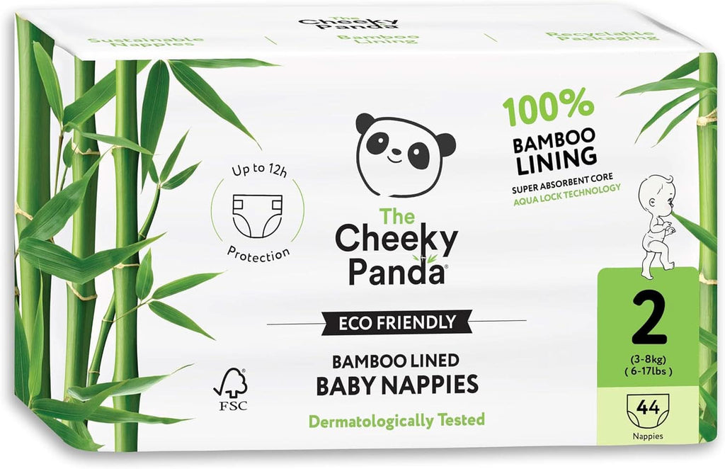The Cheeky Panda - Scutece pentru bebeluși din bambus - Până la 12 ore de protecție împotriva scurgerilor Mama si Copilul Naty Shop Marimea 2 (44 bucati)