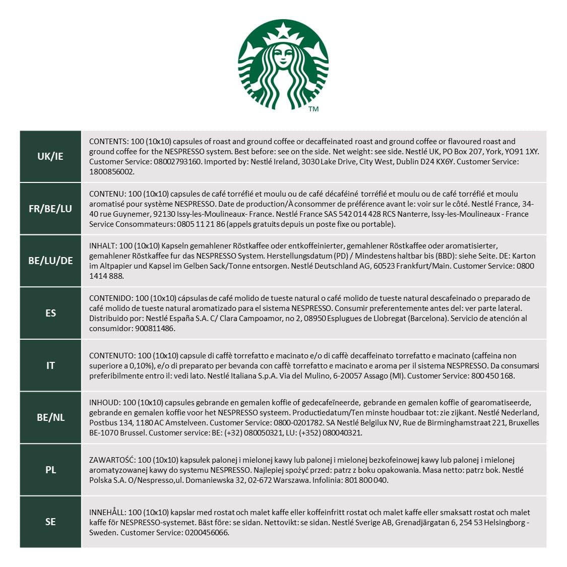STARBUCKS Pike Place Roast by Nespresso, Mittlere Röstung, Kaffeekapseln 10 x 10 (100 Kapseln)
