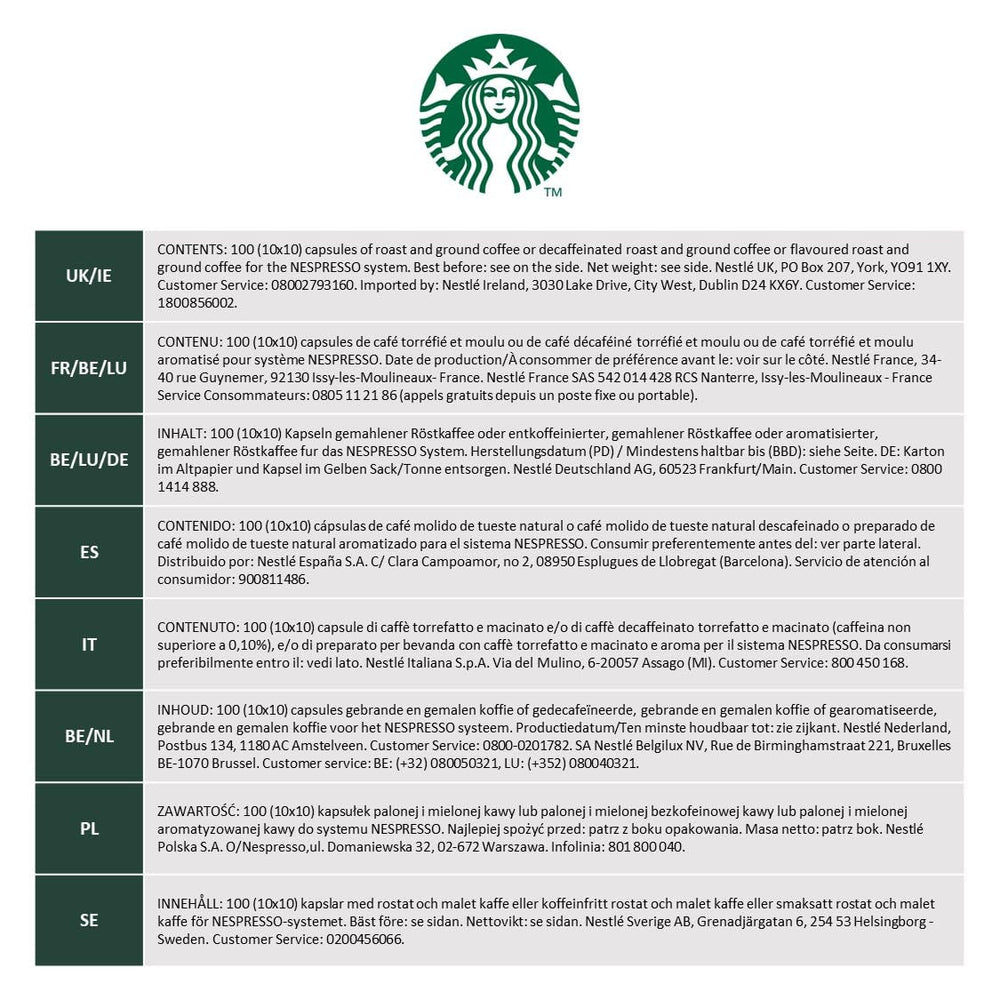 STARBUCKS Pike Place Roast by Nespresso, Mittlere Röstung, Kaffeekapseln 10 x 10 (100 Kapseln)