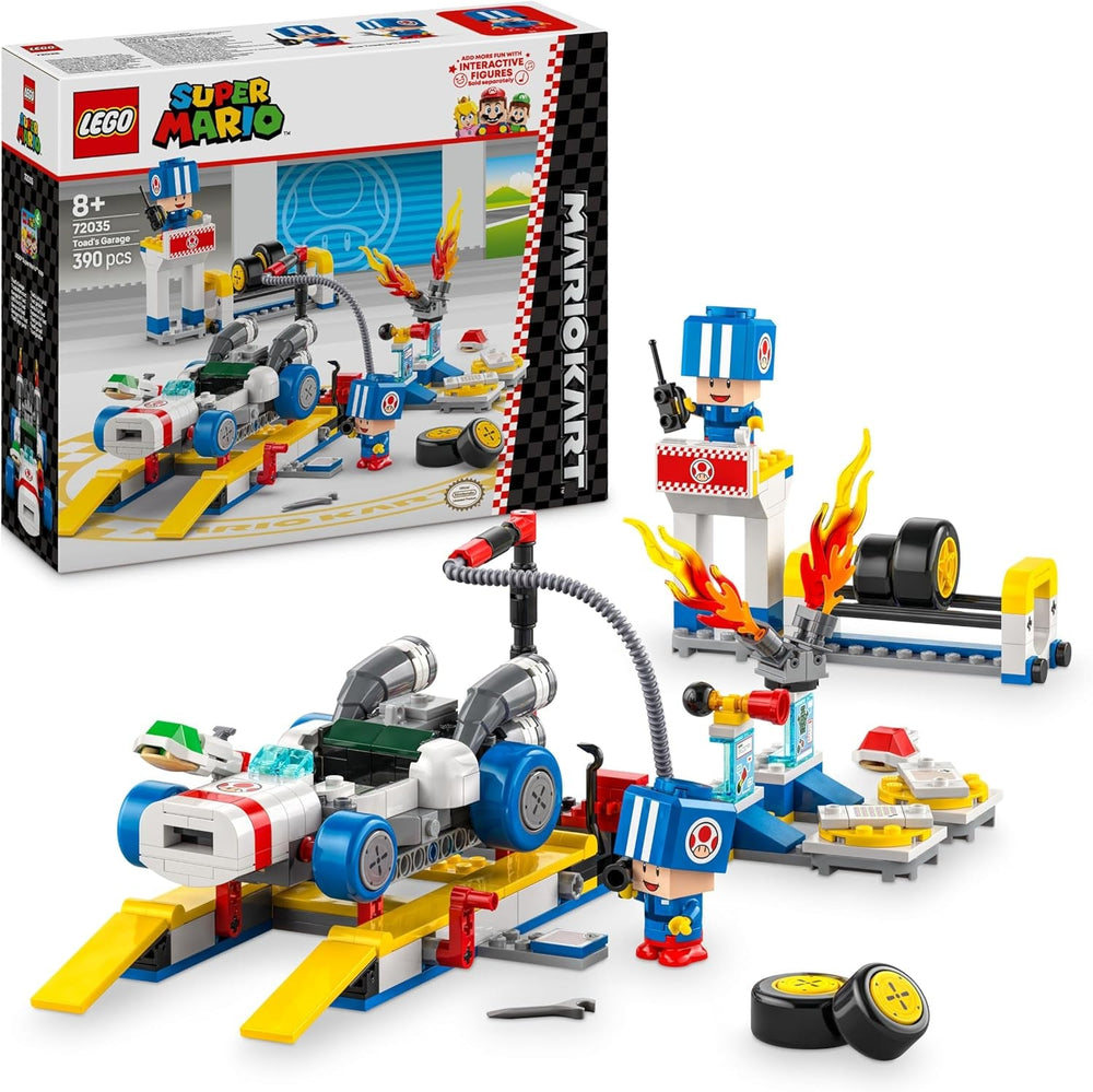 LEGO Super Mario: Mario Kart – Toad’s Garage Set, Nintendo Mechanic Toy with 2 Blue Toad Character Figures for Independent Play, Birthday Gift for Boys, Girls and Gamers Aged 8 Plus 72035