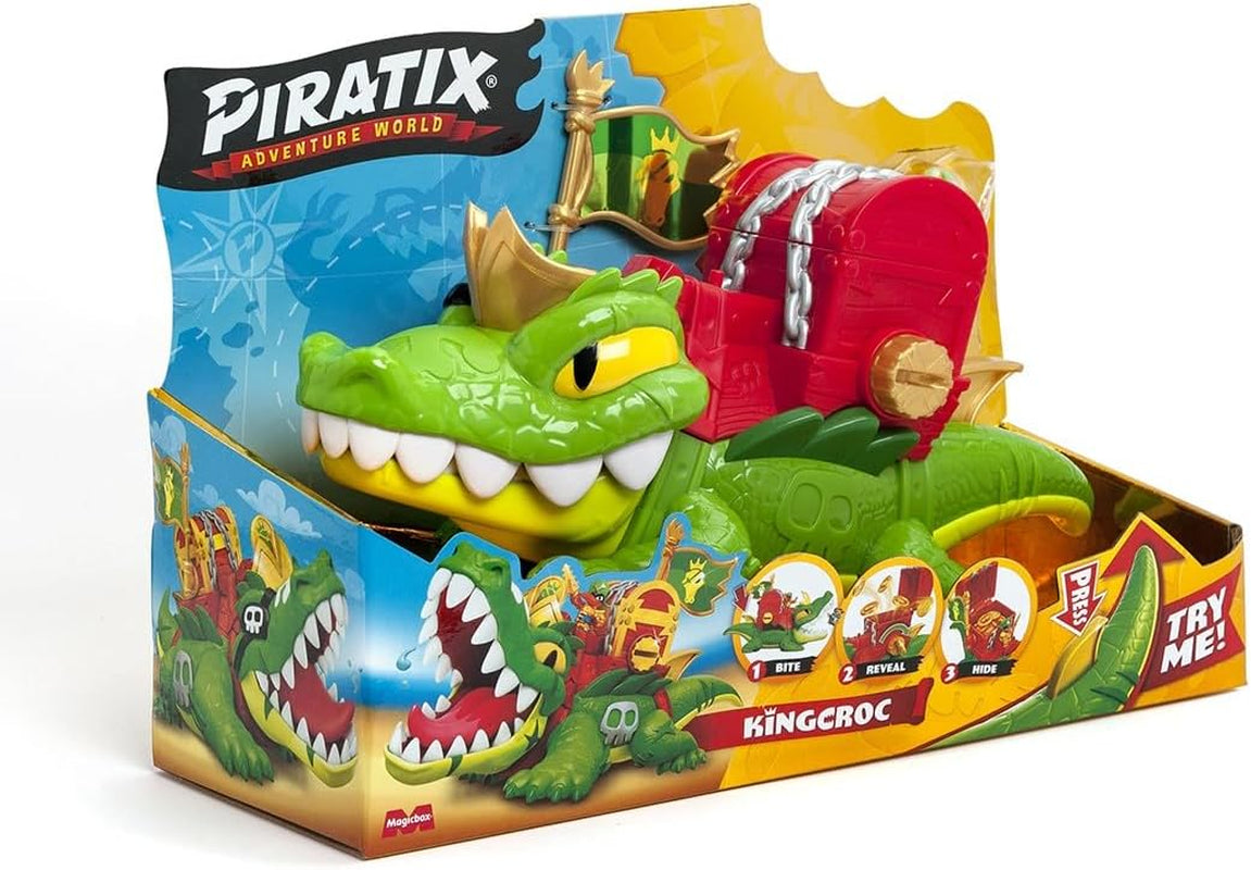 PIRATIX King Croc - Crocodil articulat pentru a prinde Piratix și cufărul cu comori - Conține 1 crocodil, 1 comoară exclusivă, 2 cranii de aur suplimentare, 1 Piratix exclusiv și 1 accesoriu Action figures Naty Shop Titlu implicit