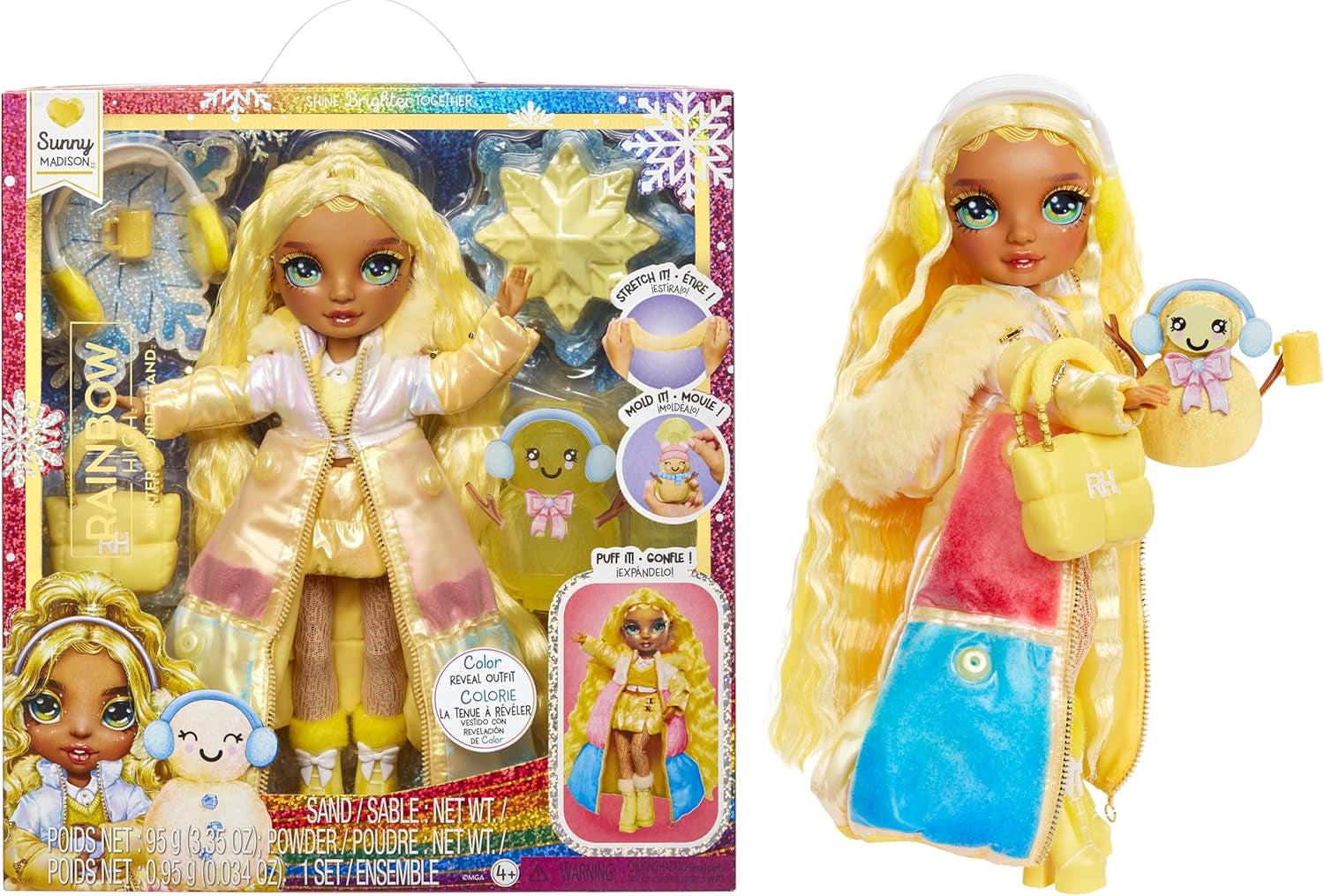 Rainbow High Winter Wonderland - Skyler (Blau) - 28 cm Modepuppe, mit Verstecktem Magischem Schnee, der Sich mit Wasser Aufbauscht, mit Schneemann-Set, Geeignet für Kinder von 4-12 Jahre und Sammler