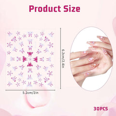 3D Nagelsticker 30 Blatt Nagelsticker Selbstklebend Blumen Blumenherzform Nageldesign Nail Sticker Nageldesign Zubehör Nagelaufkleber Für DIY Dekorationen, Maniküre, Handyhüllen